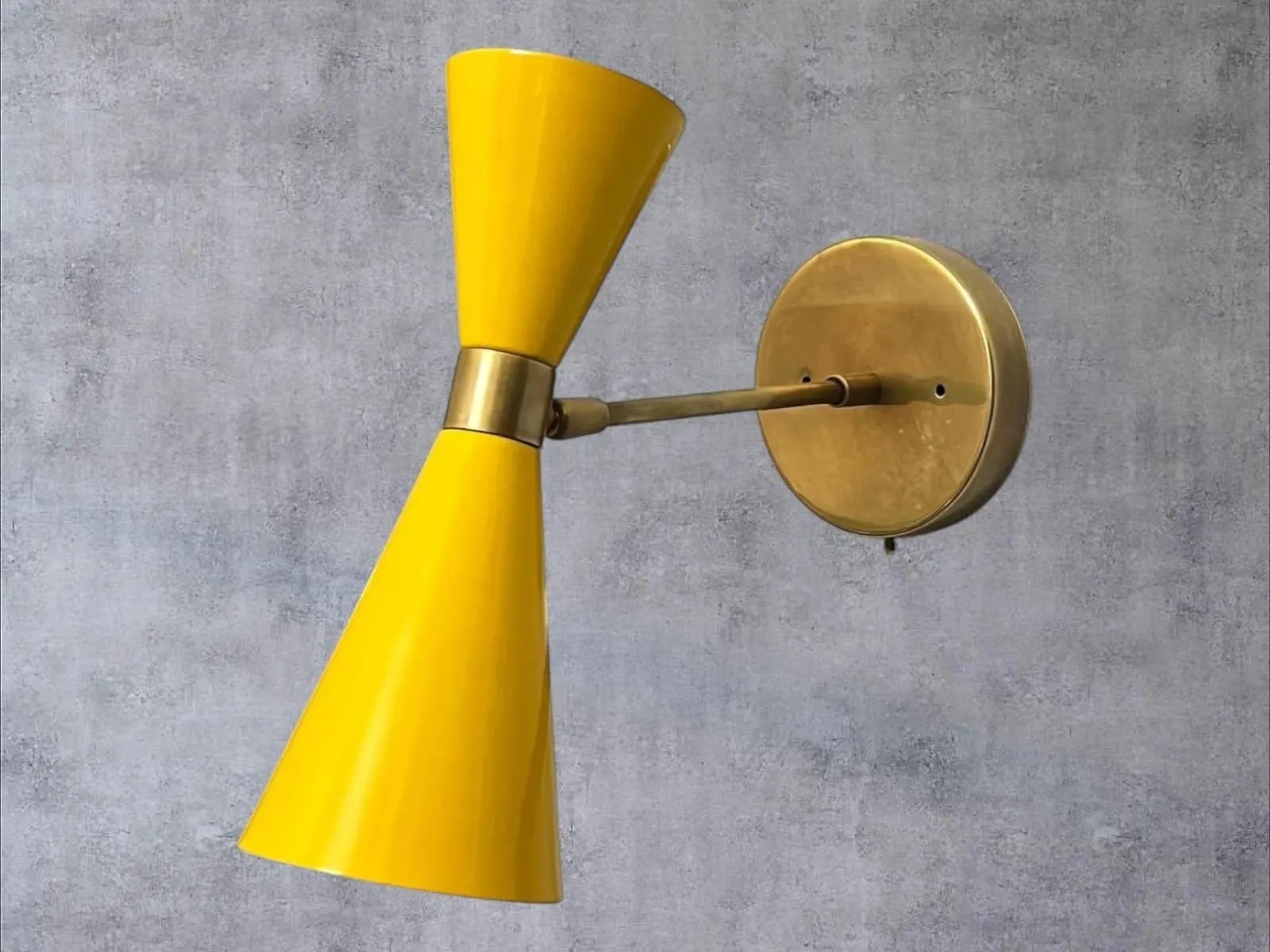 Modern Brass & Enamel Wall Sconce | Mid Century yellow and gold Wall Light
