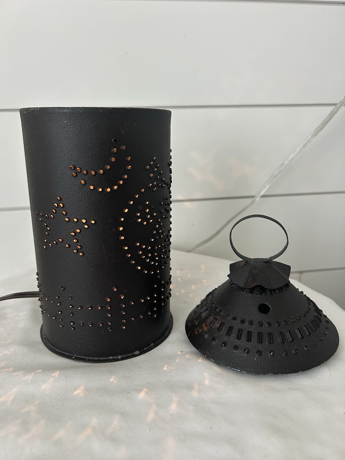Primitive Punched Tin Electric Light/Lantern Stars Pumpkin 10” Rustic EUC ￼