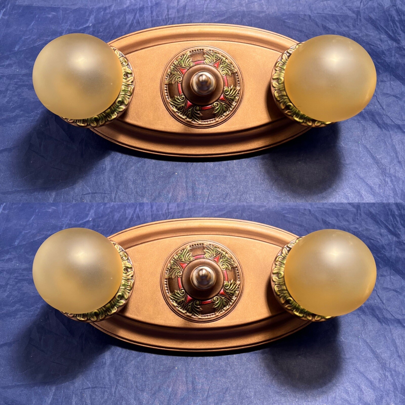 Pair Rewired double bulb flush mount ceiling fixtures RARE 22A