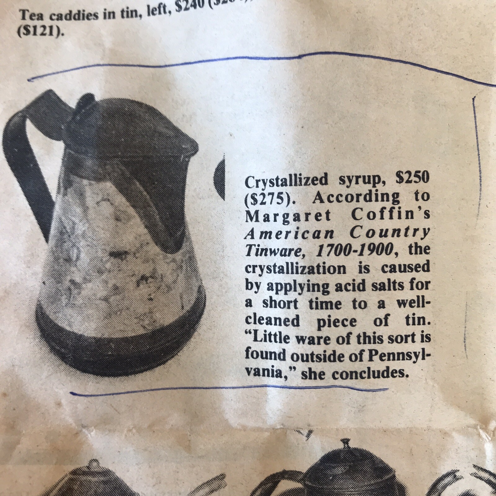 Antique Crystallized Tinware Syrup Pitcher Primative 6 in Tall