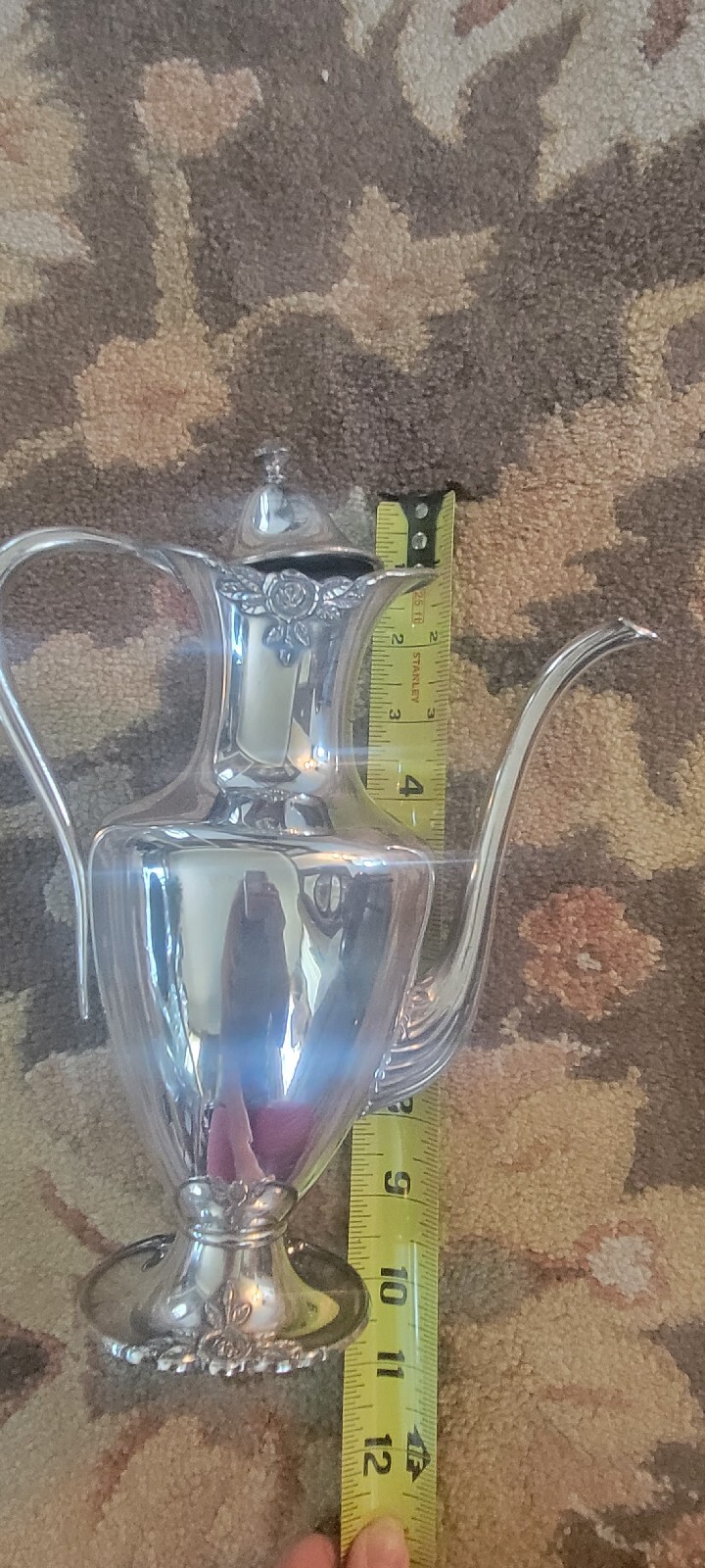Vintage Eureka Silver Co Quadruple Plate 1004 Silver Plate Rose Coffee Pot