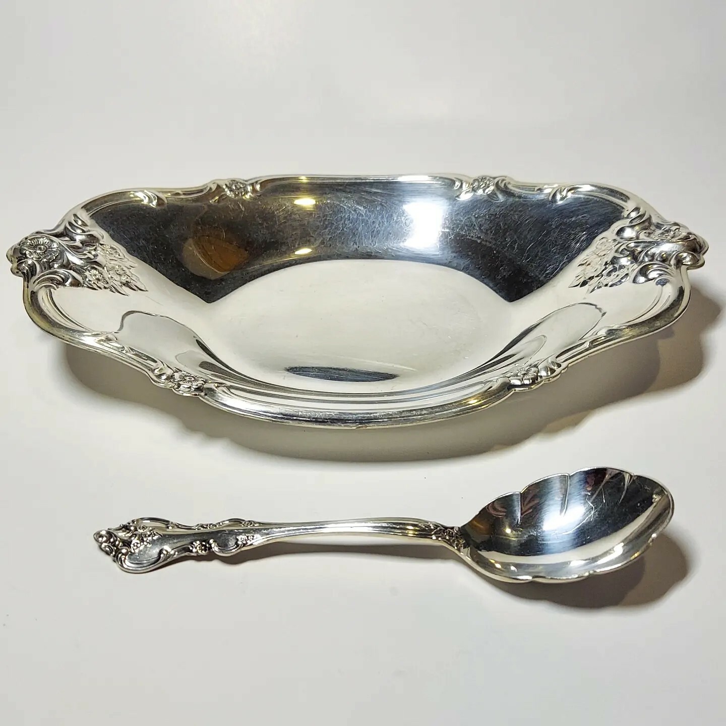 Vintage International Silver Company 448 Silver Plated Candy Dish & Spoon