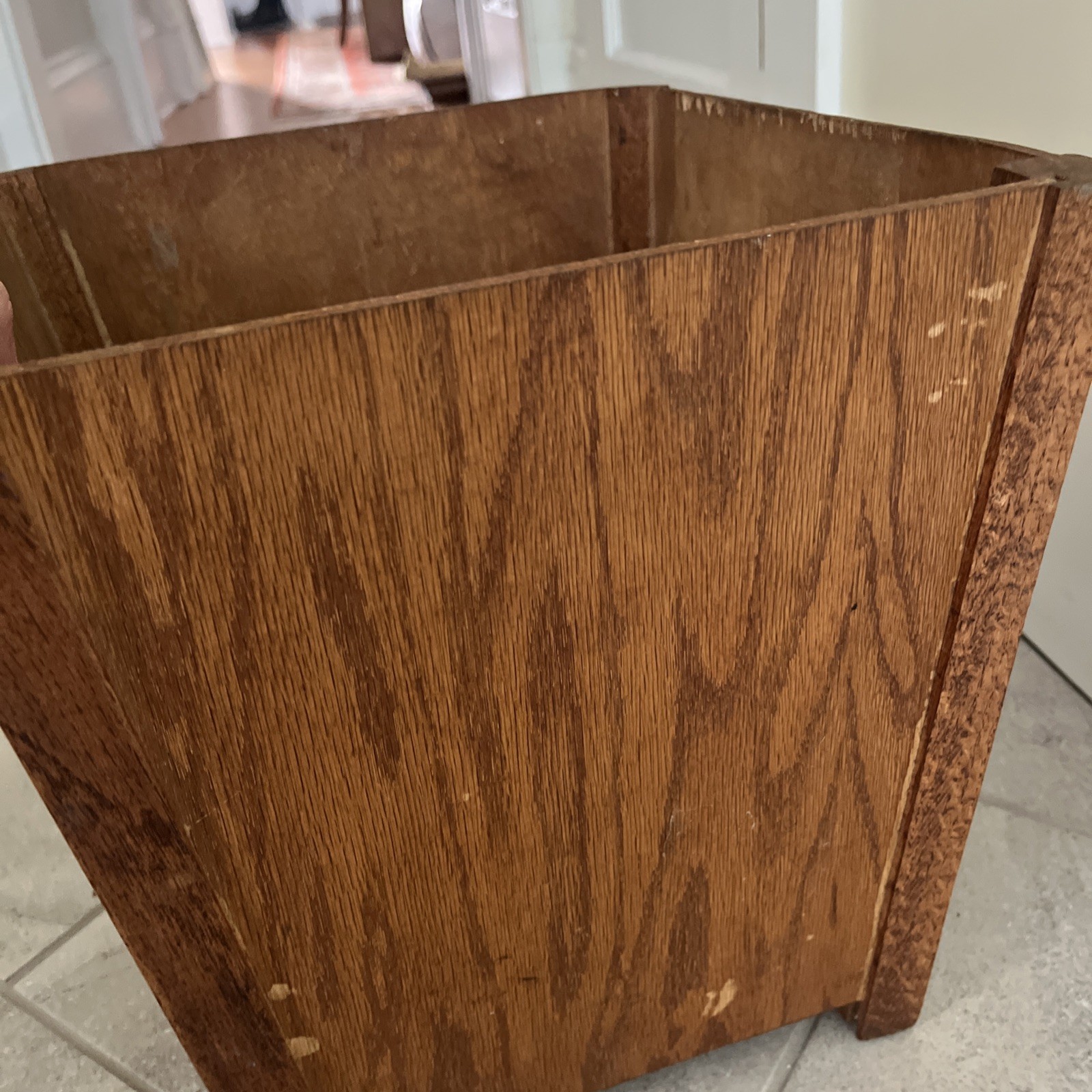Mid Century Modern solid oak Waste Basket 12″ Trash Can