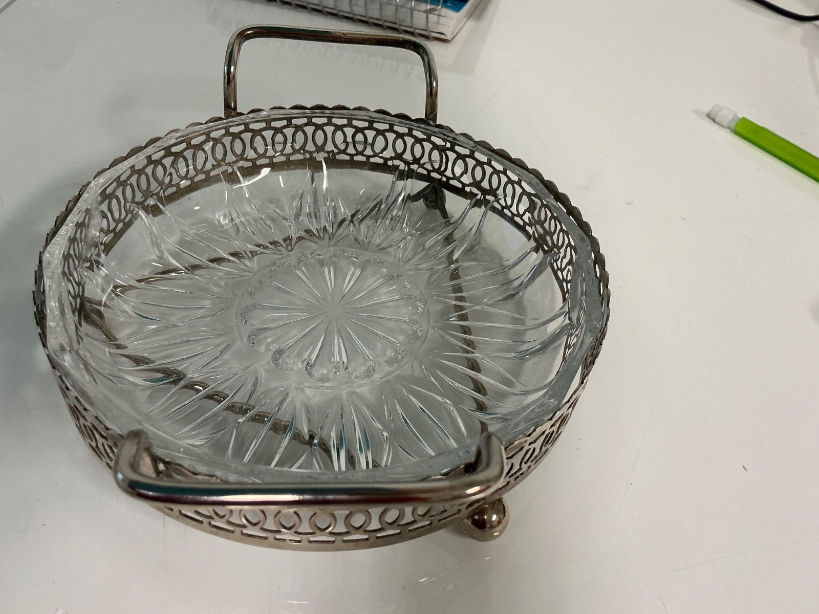 Vintage 1950s English Silver-Plated W/Plate Glass Insert Wine Bottle Coaster