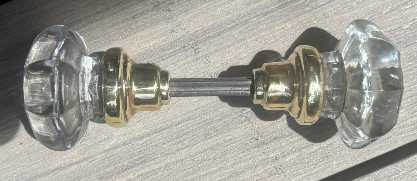 Door Knobs Antique Glass Brass 8 Points with connector