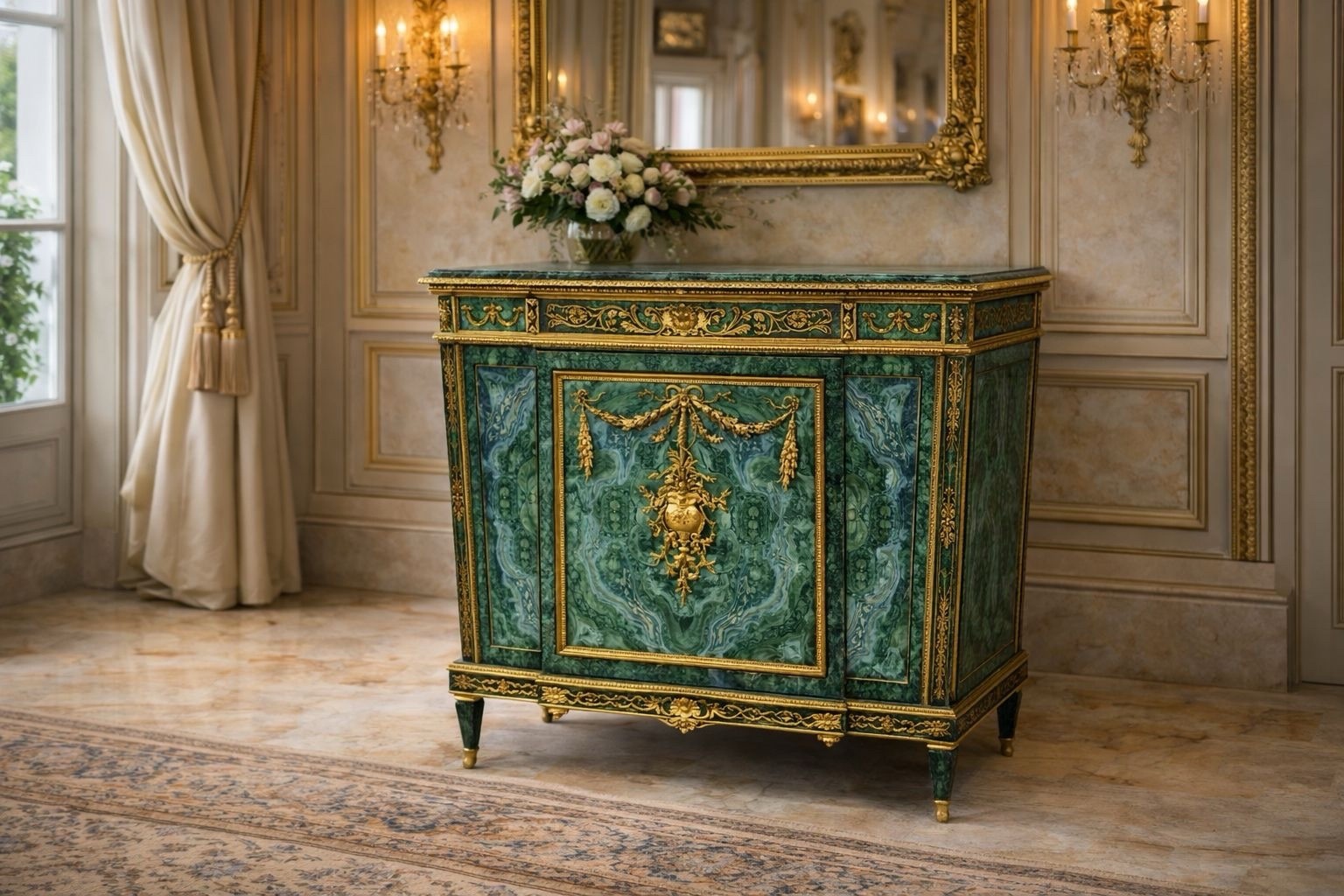 Stunning, Malachite And Bronze, French Buffet, Napoleon