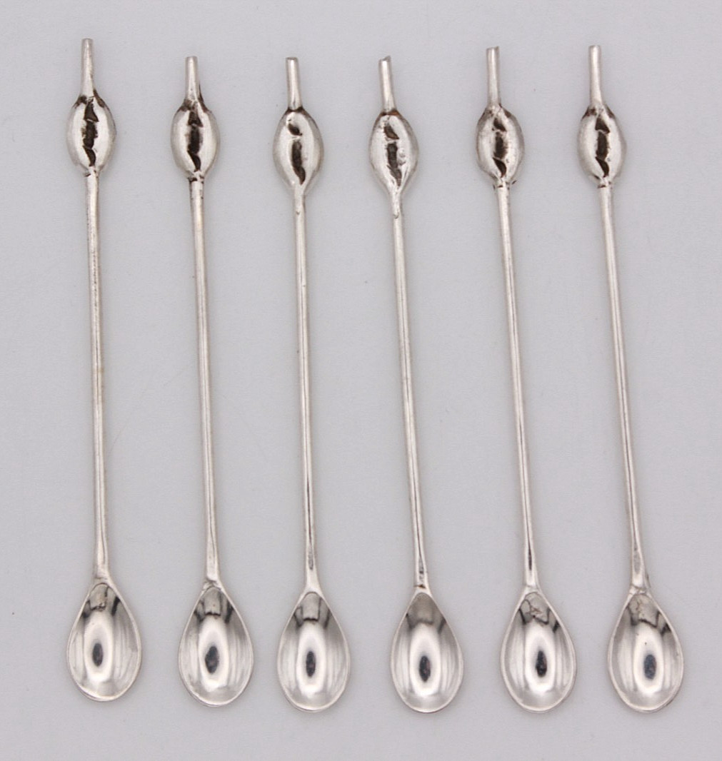 Sterling Silver 925 Coffee / Hot Chocolate Bean Stirrers 10 cm long, 42 grams.