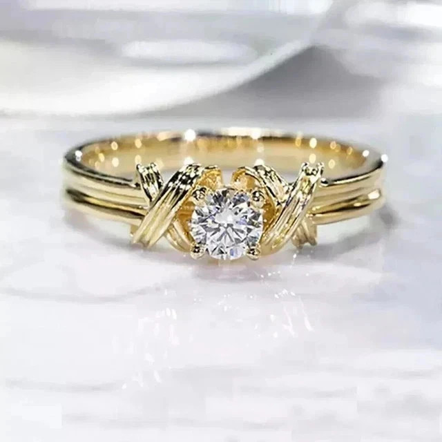 1.20Ct Round Cut Lab Created Diamond SolitaireRing 14K Yellow Gold Plated Silver
