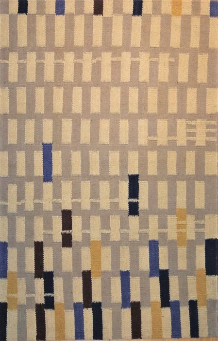 Unique Modern Contemporary Fun Green Blue Grey White Wool Flatweave Kilim 4 x 6