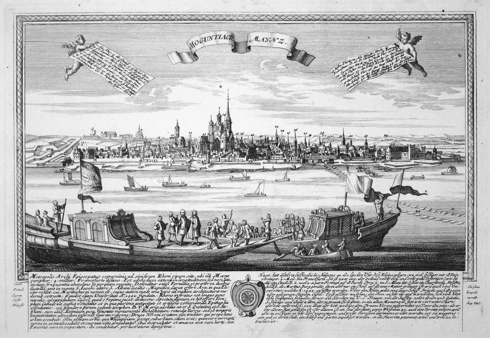Approx. 1740 Mainz Rhineland-Palatinate Panorama Copper Engraving Leopold Werner