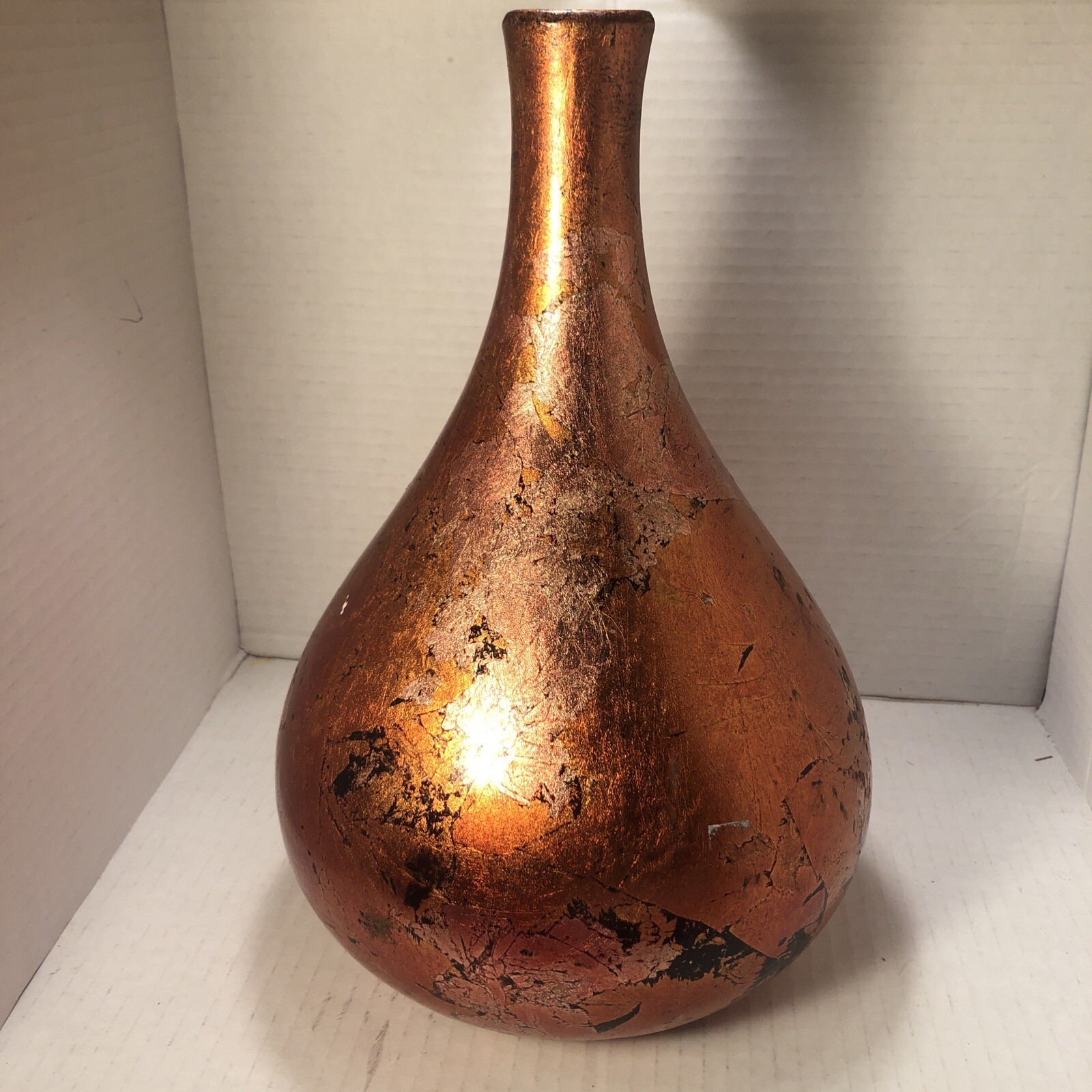 Old Antique Porcelain Smooth Rust Color Red Glaze Gilt Vase