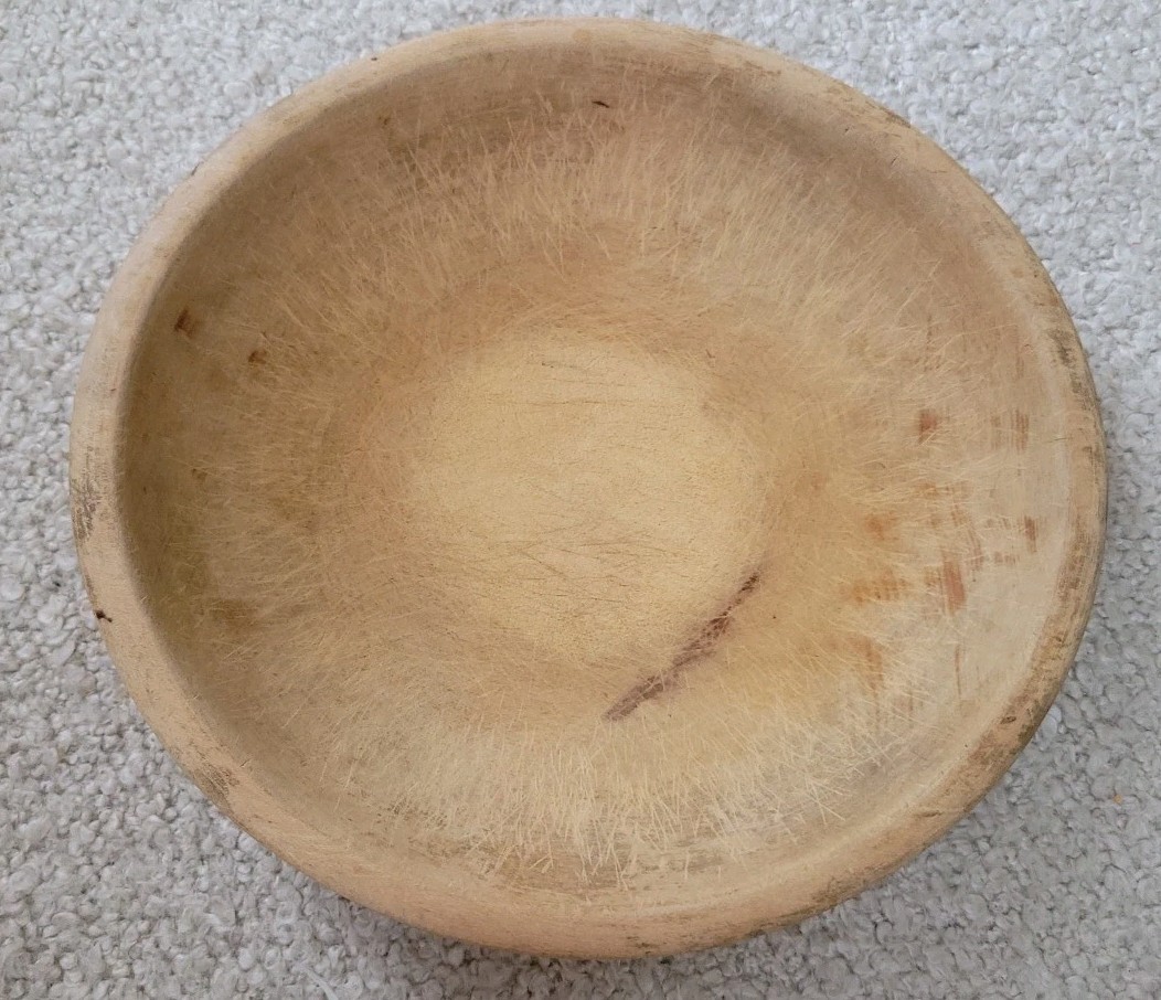 Small Antique Munising Wooden Bowl Aged Patina 1900 Kitchenware Top Of Stack