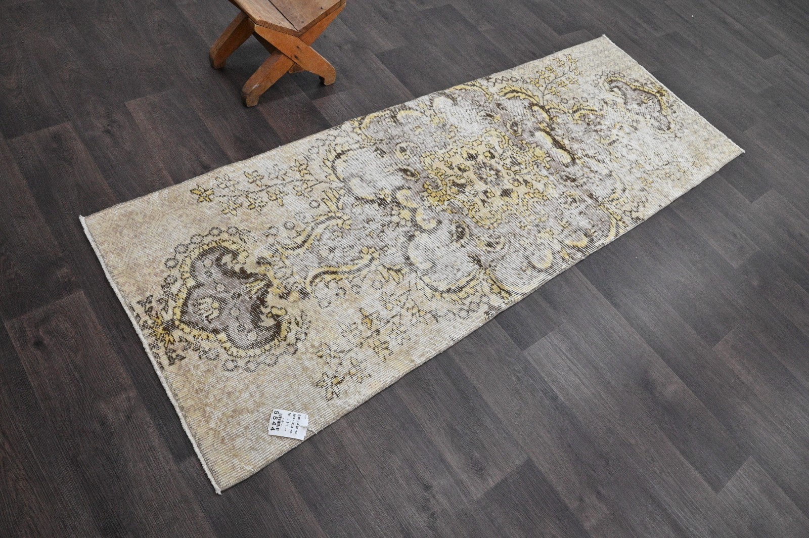 Vintage Turkish Runner Rug 2x7ft Wool Anatolian Handmade Hallway Oushak BEIGE