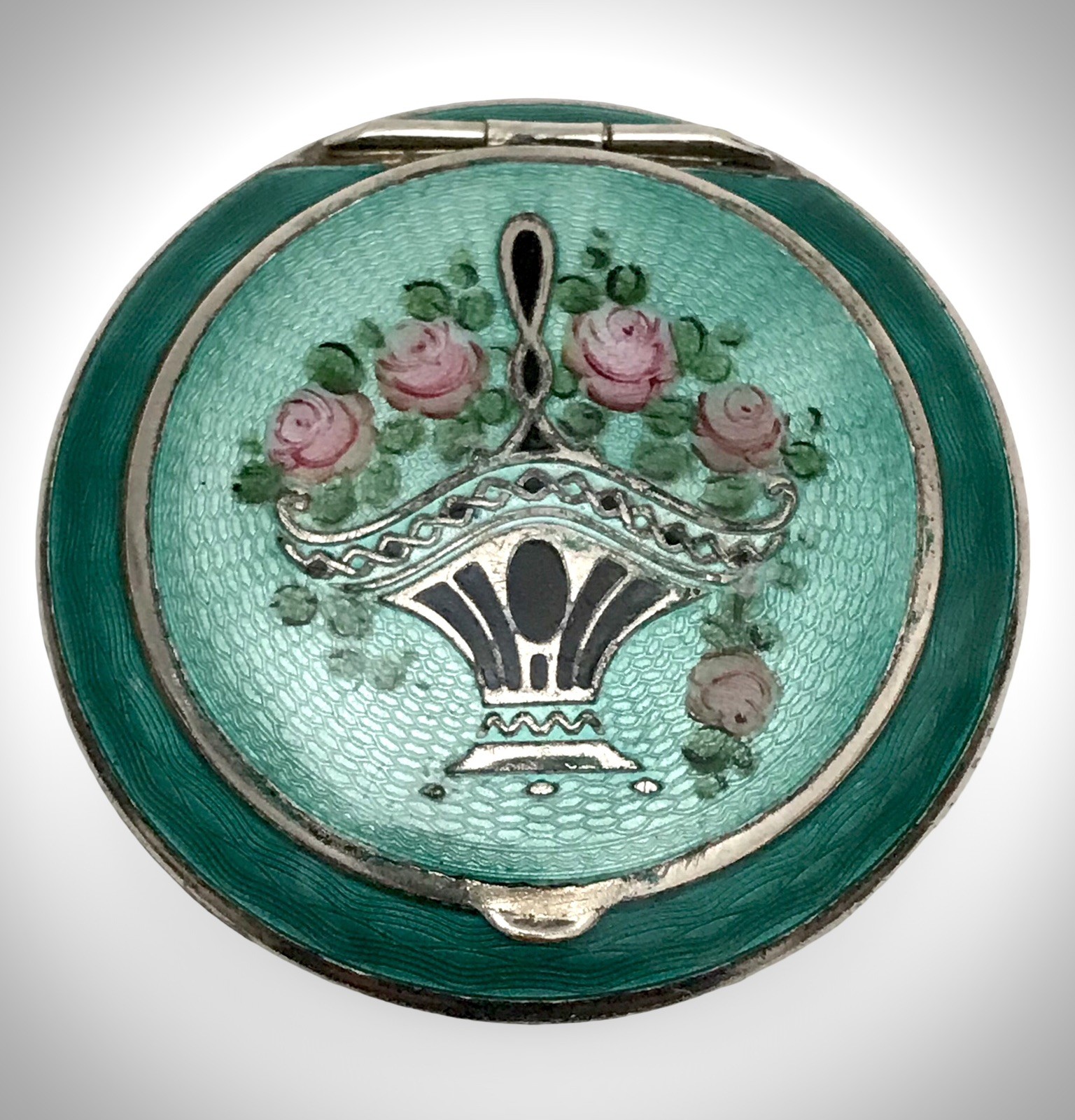 Solid Silver Sterling Antique Guilloche Enamel Compact Vienna Austria c1910