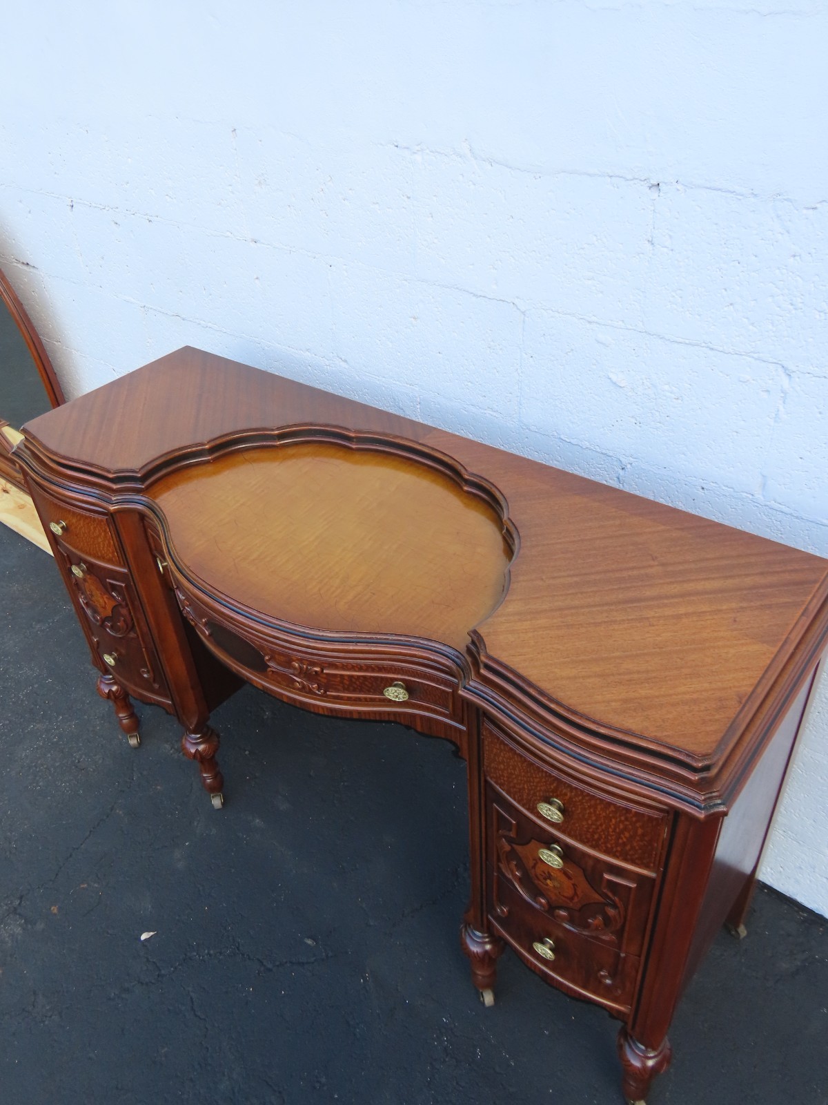 Early 1900s Carved Inlay Vanity Makeup Table 6611