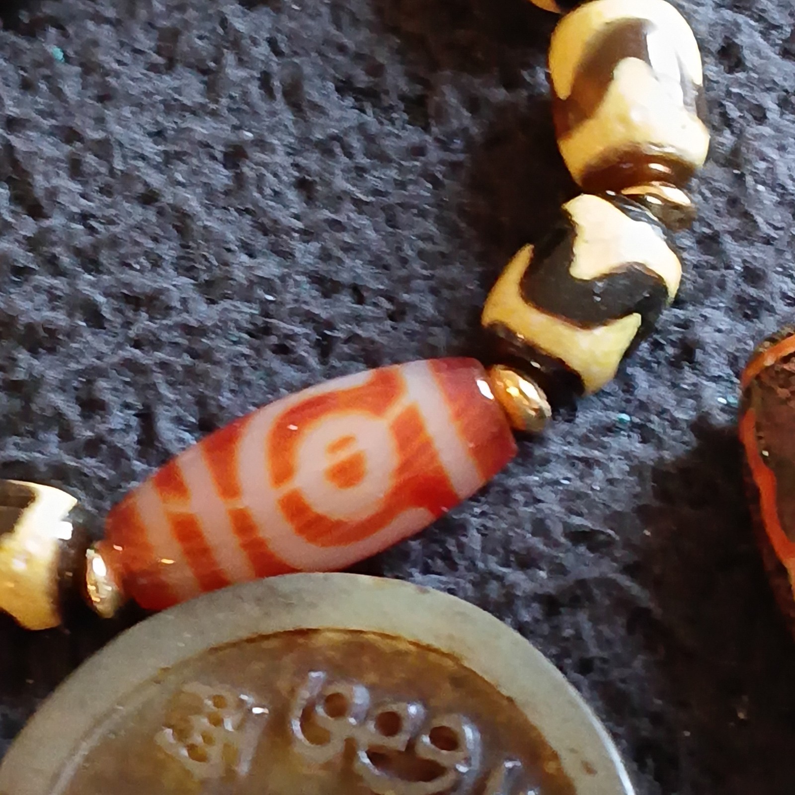 Tibetan pre 1800s Agate/ Jade / Miao Silver Dzi Bead Lot