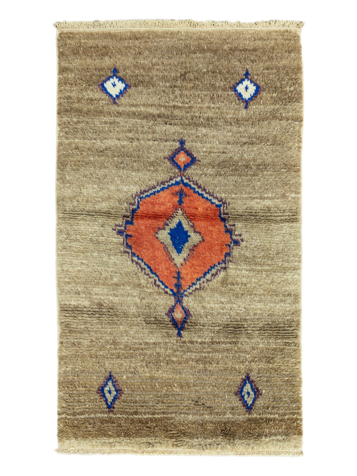 Vintage Anatolian Tulu Rug Handwoven Wool Mohair Shag Taupe Coral 3’4″ x 5’9″ ft