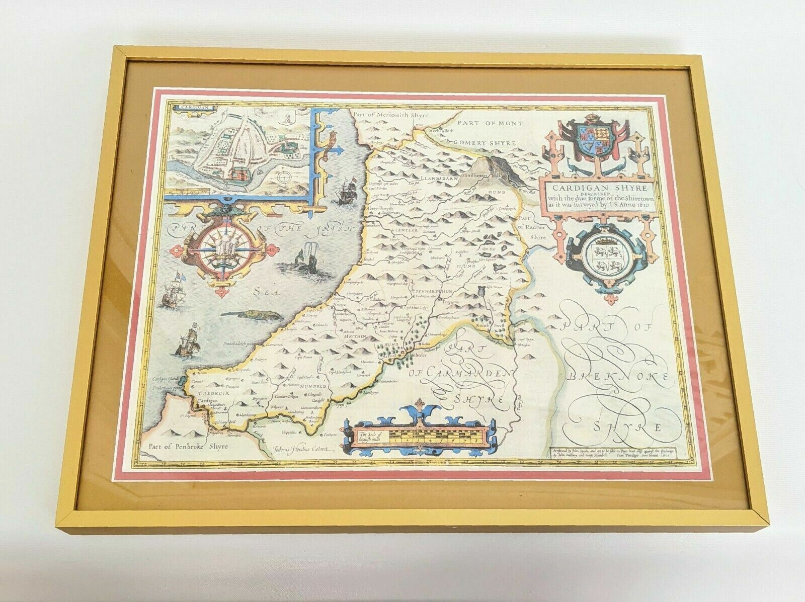 1610 COLOUR MAP OF CARDIGAN SHYRE by JOHN SPEED CARDIGANSHIRE Framed Reprint