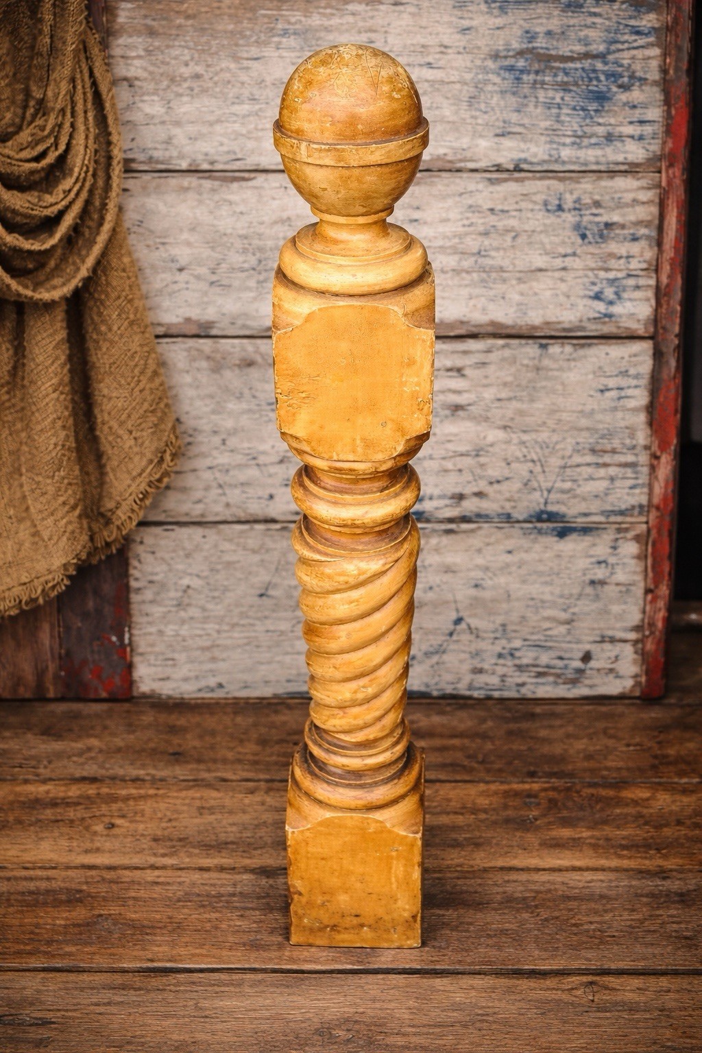 Antique Turned Wood Newel Post Spiral Stair Post Architectural Salvage Decor