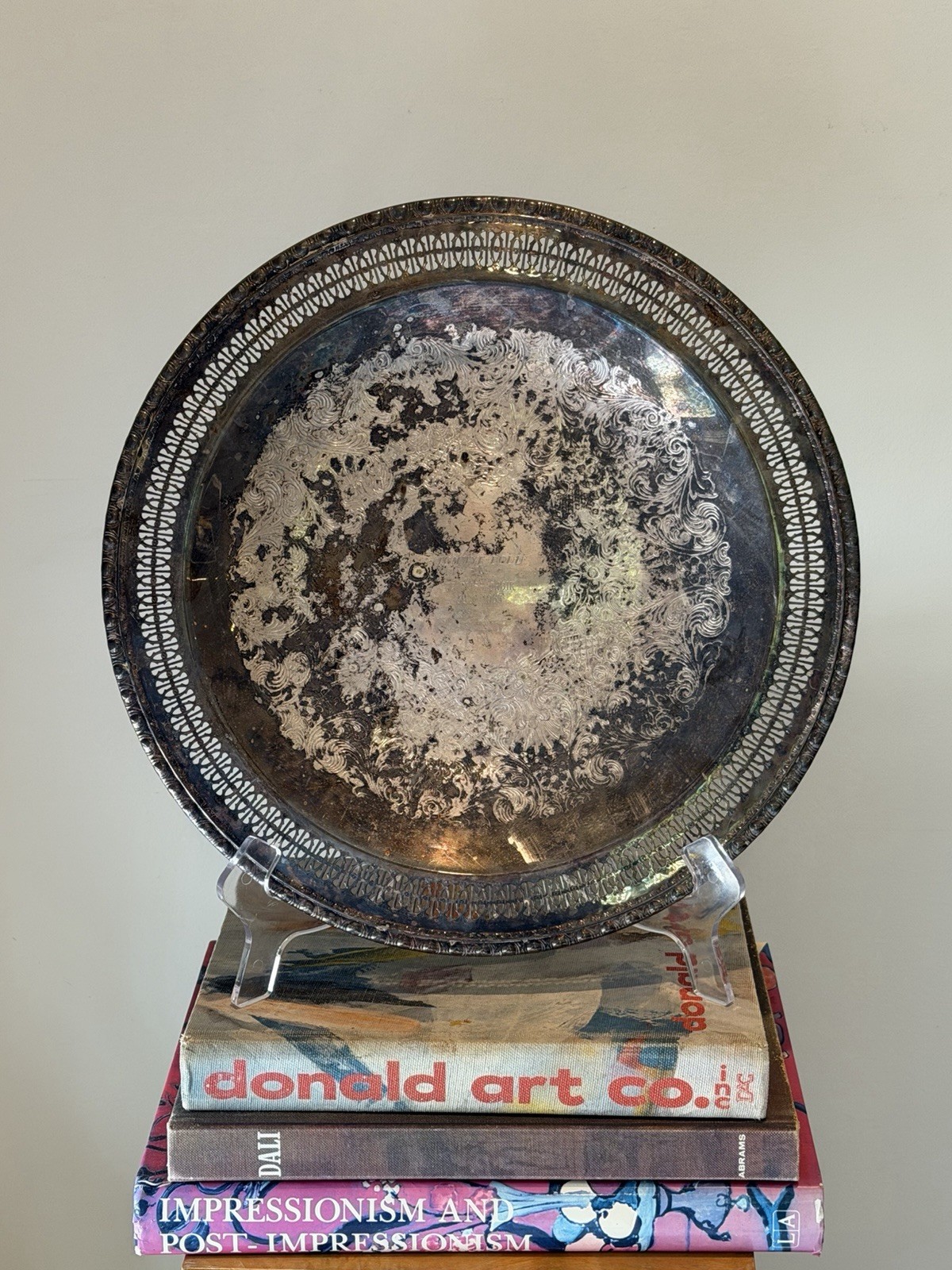 Vintage 15″ Reticulated Award Platter Serving Tray Engraved Ft. Bliss Choir 1965