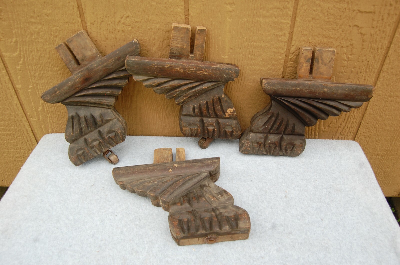 Gothic Carved Wood Claw & Wing Salvage Furniture Leg Set 4 Castors Wheel Antique