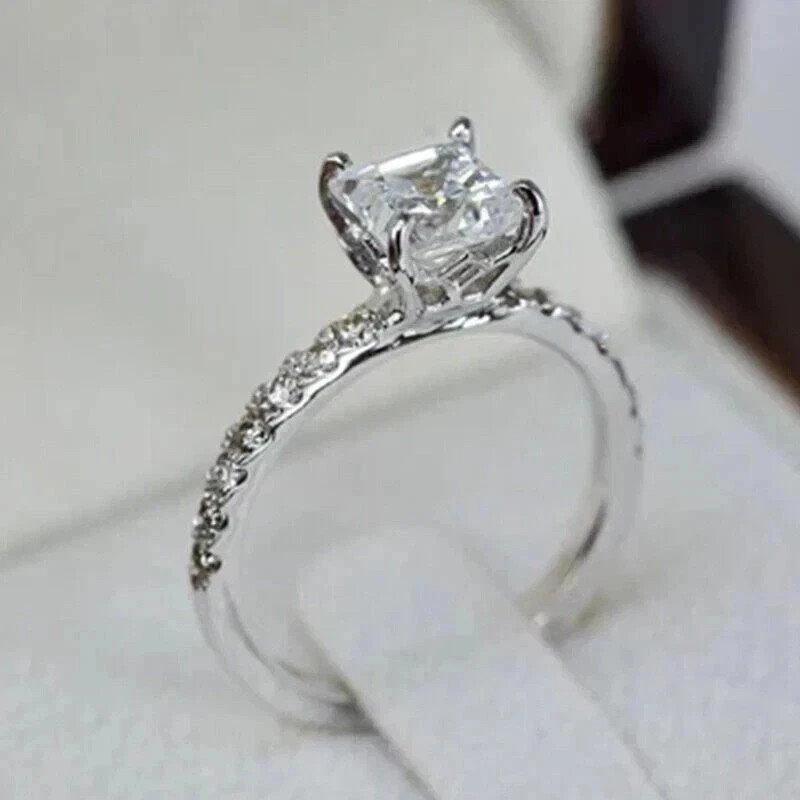 2Ct Princess-Cut Lab Created Solitaire Engagement Ring 14K White Gold Plated