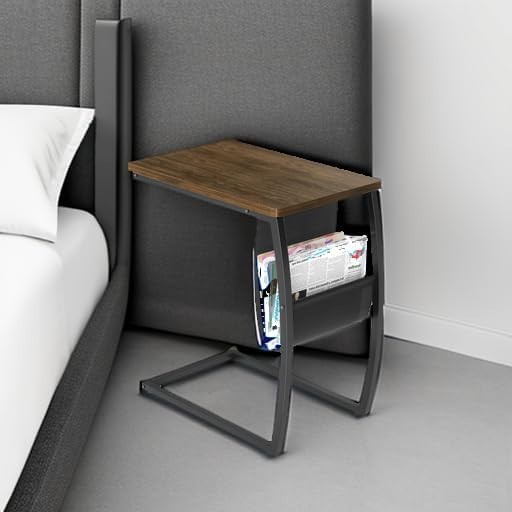 Versatile C-Shaped Walnut End Table – Perfect for Living Room or Home Office