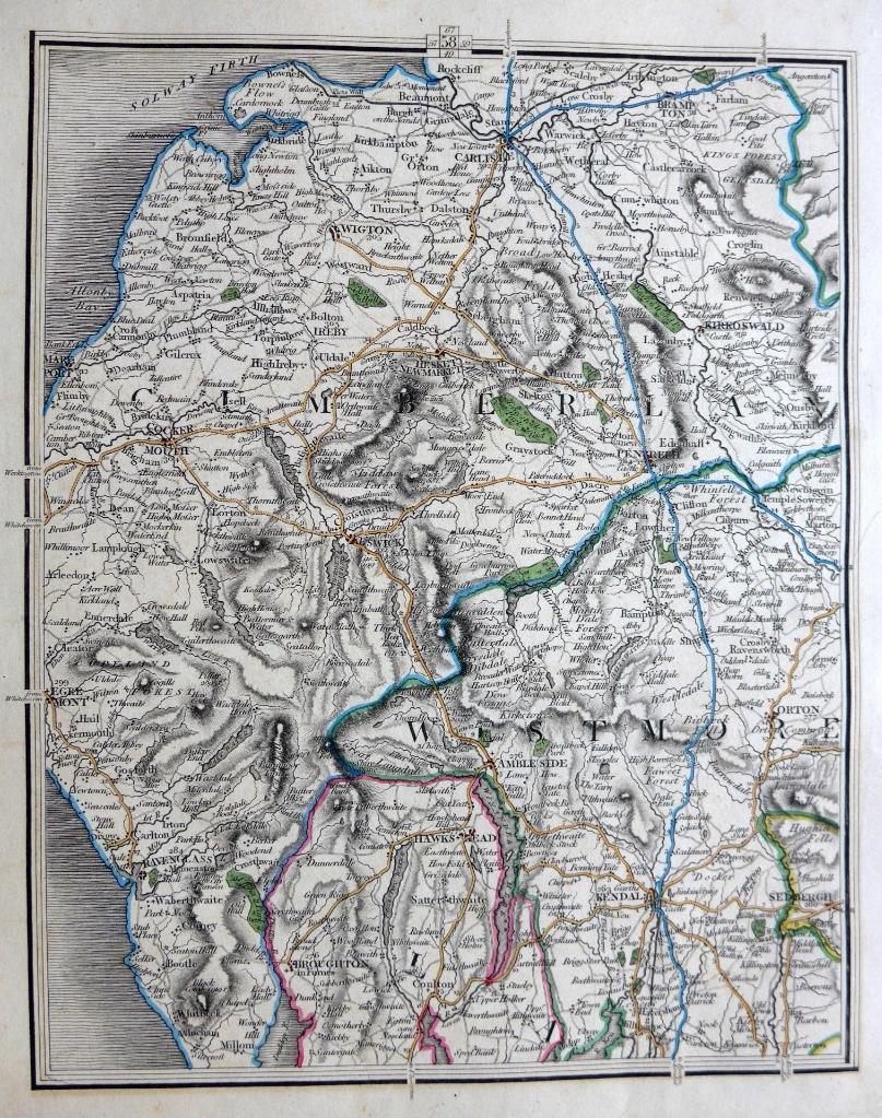 CUMBERLAND CUMBRIA KENDAL KESWICK PENRITH BY JOHN CARY c1822 ANTIQUE MAP