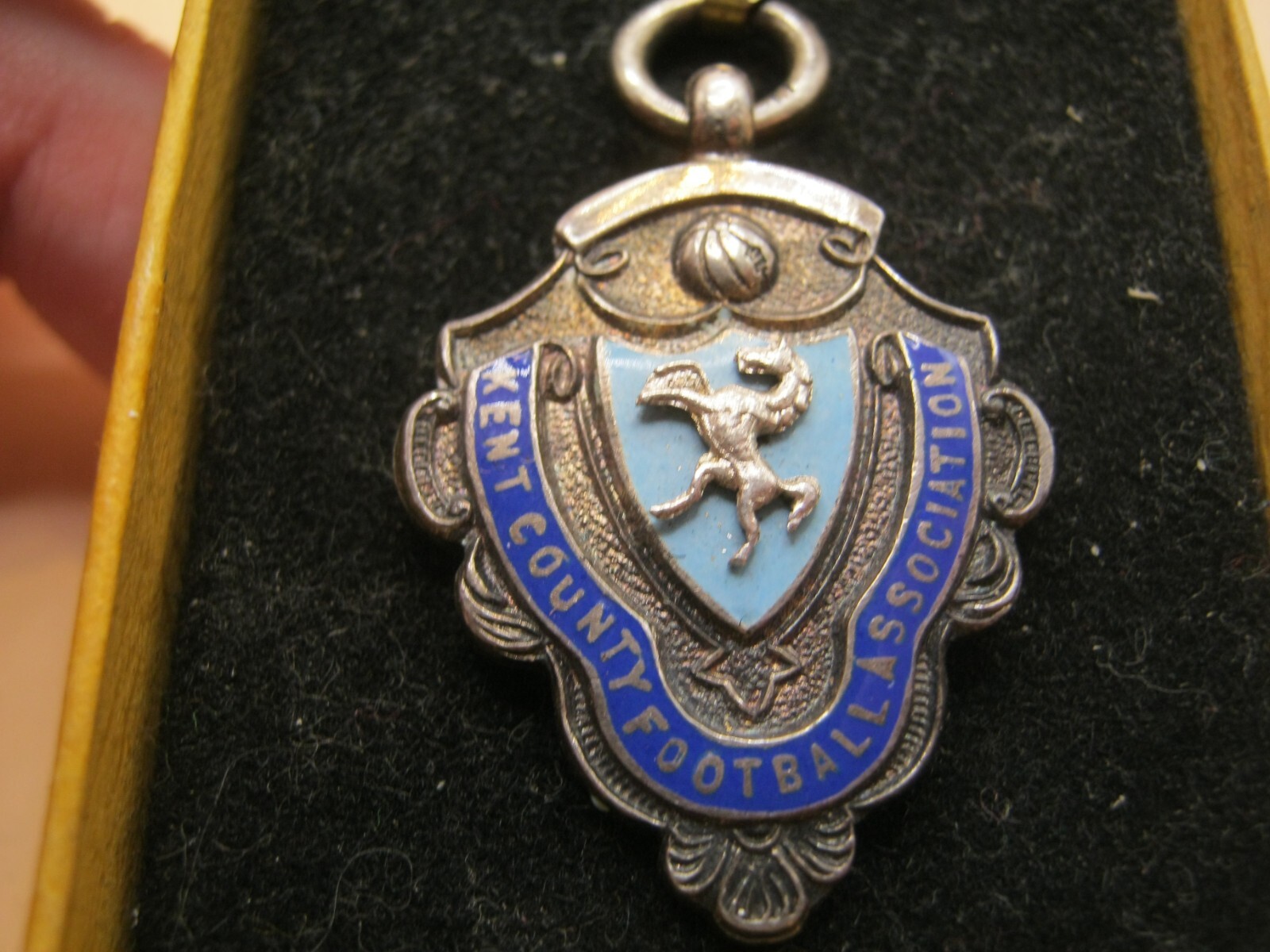 Antique Sterling Silver & Enamel Pocket Watch Fob In Case Kent County Football