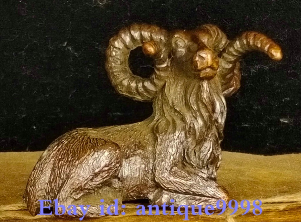 1.9″ Collect Old China Pure Bronze Dynasty Fengshui 12 Zodiac Year Sheep Statue