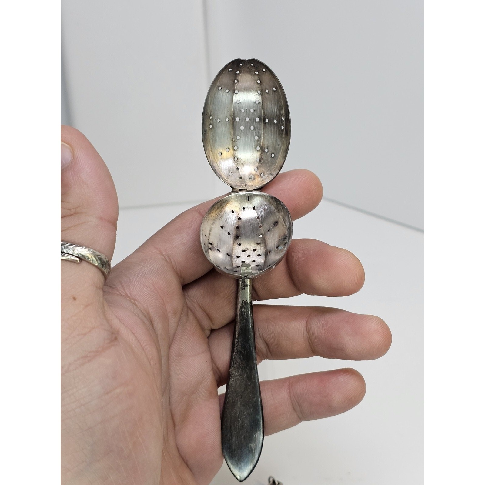 Vintage Silver Plated Tea Spoon & Pendant W/ 18″ Base metal Chain (Tarnished)