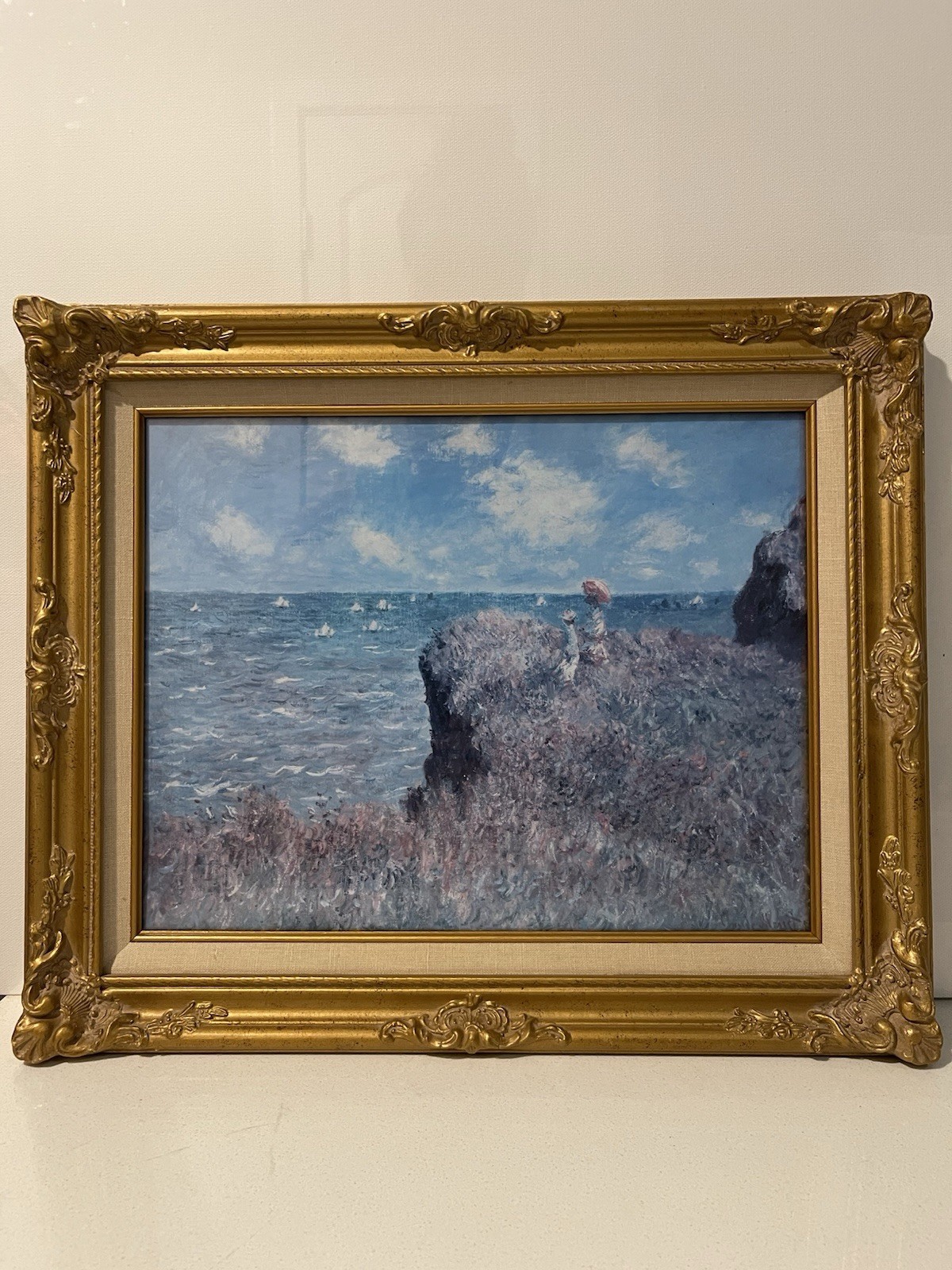 Claude Monet Cliff Walk at Pourville 1882 Litho Antique Gilt Frame Impressionism