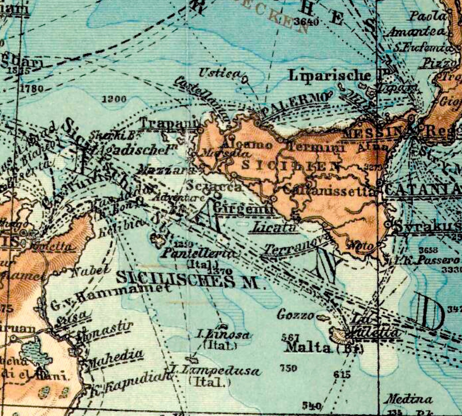 Mediterranean Sea Original Dated 1905 Spain Gibraltar Turkey Egypt Croatia