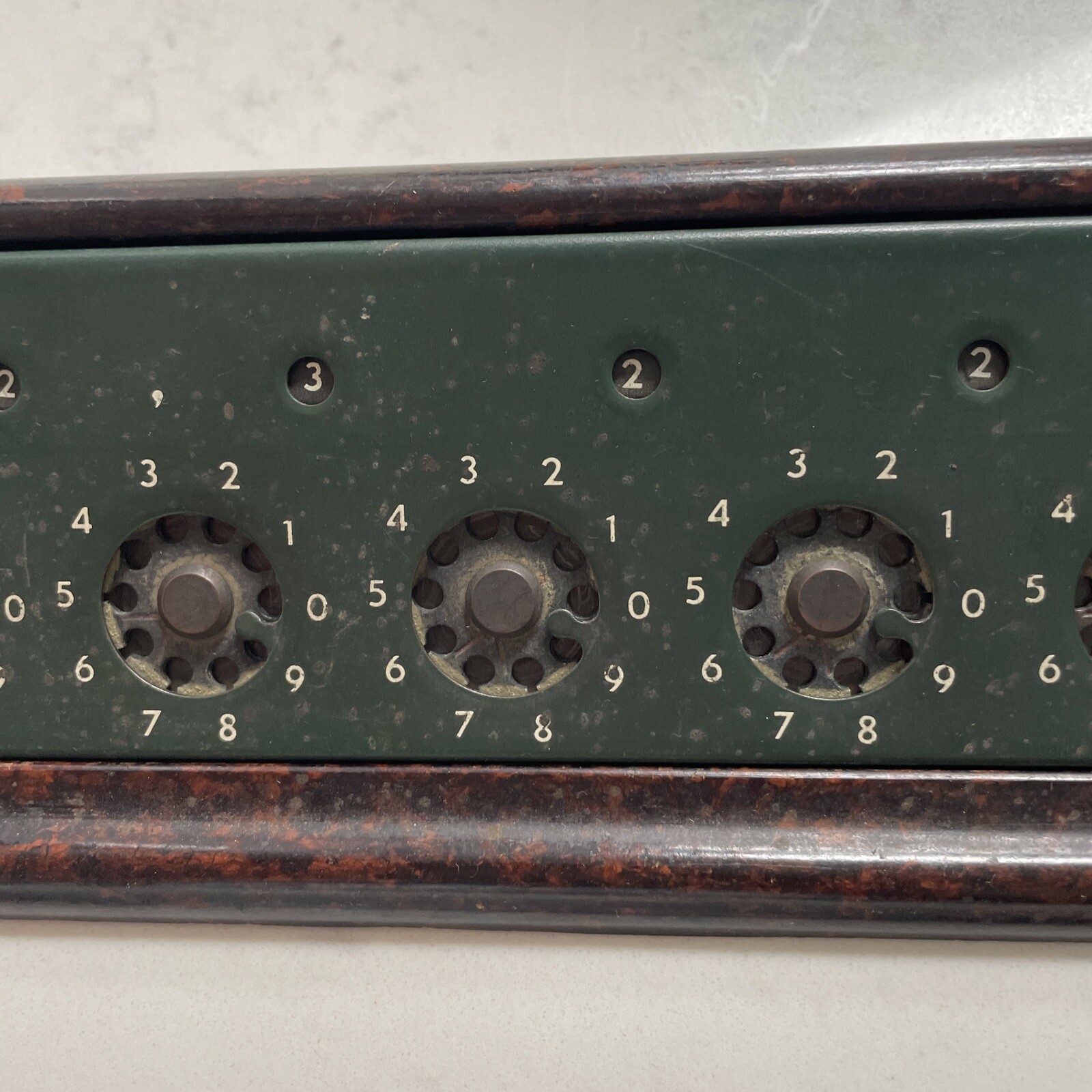 VTG The Lightning Adding Machine Co + BAKELITE STAND, Approx 12 x 2 1/2 inches