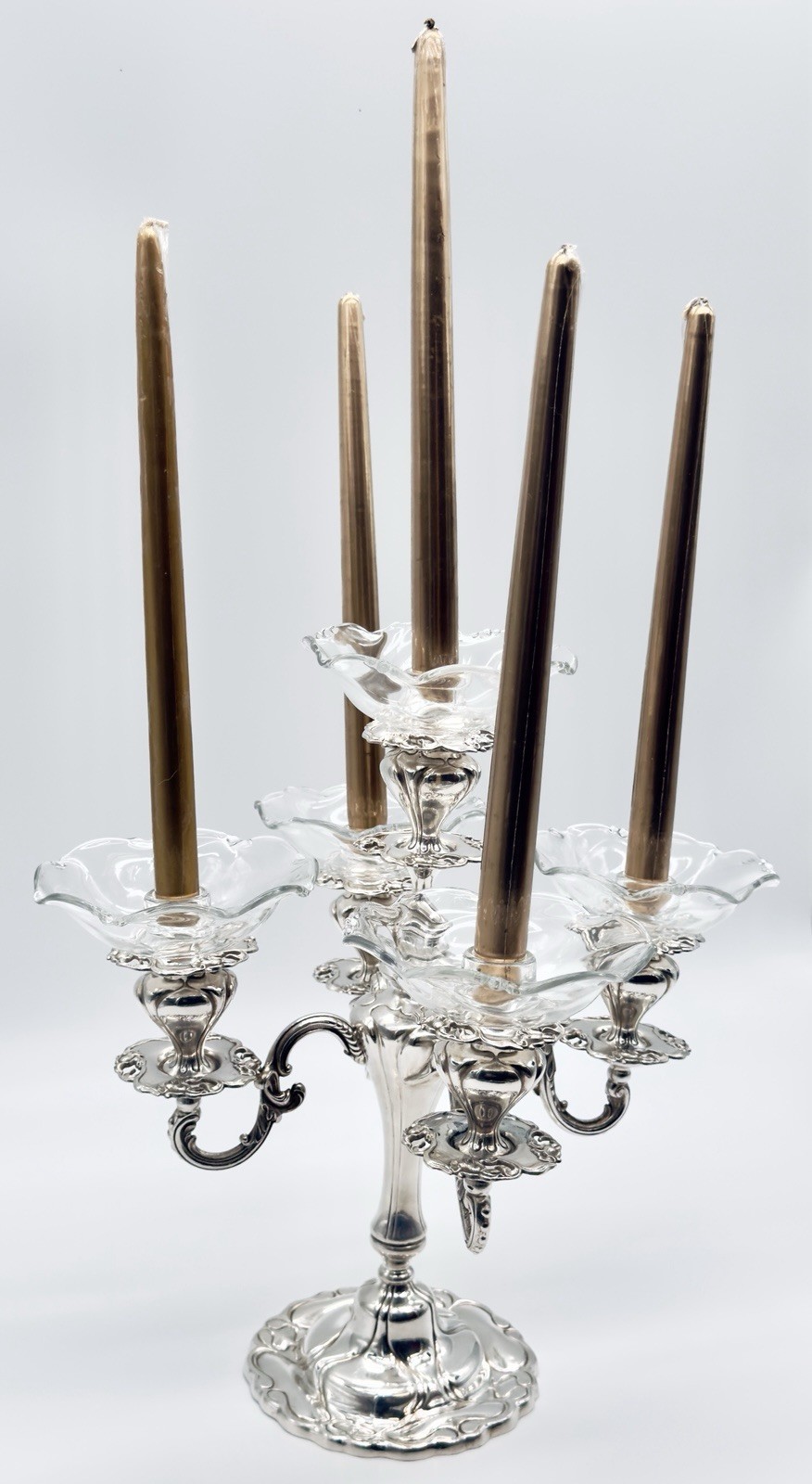 Marvelous Antique Victorian Silver Quadruple Plate Five Branches Candelabra