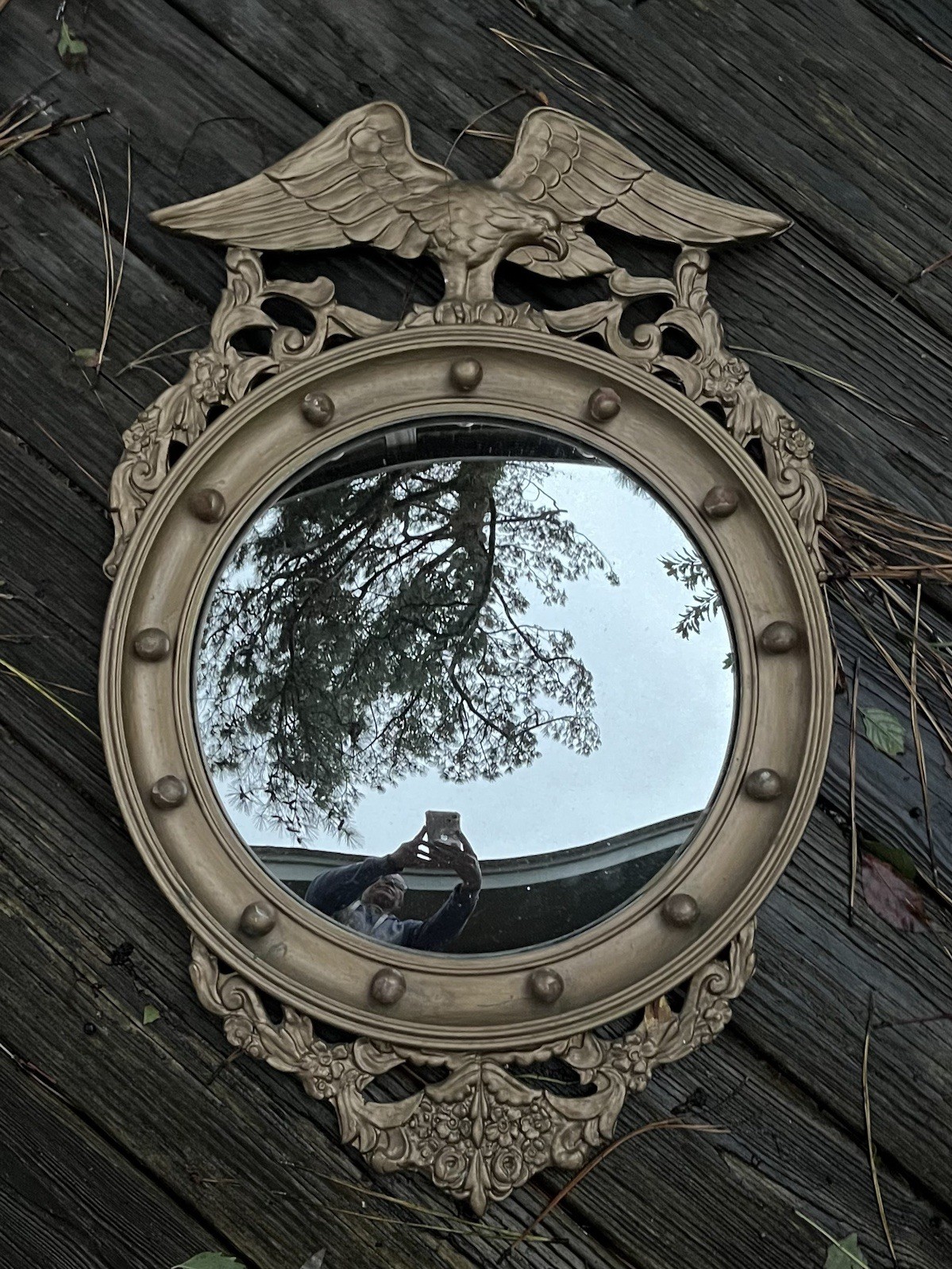 Antique Wood American Eagle Convex Mirror Federal Patriotic