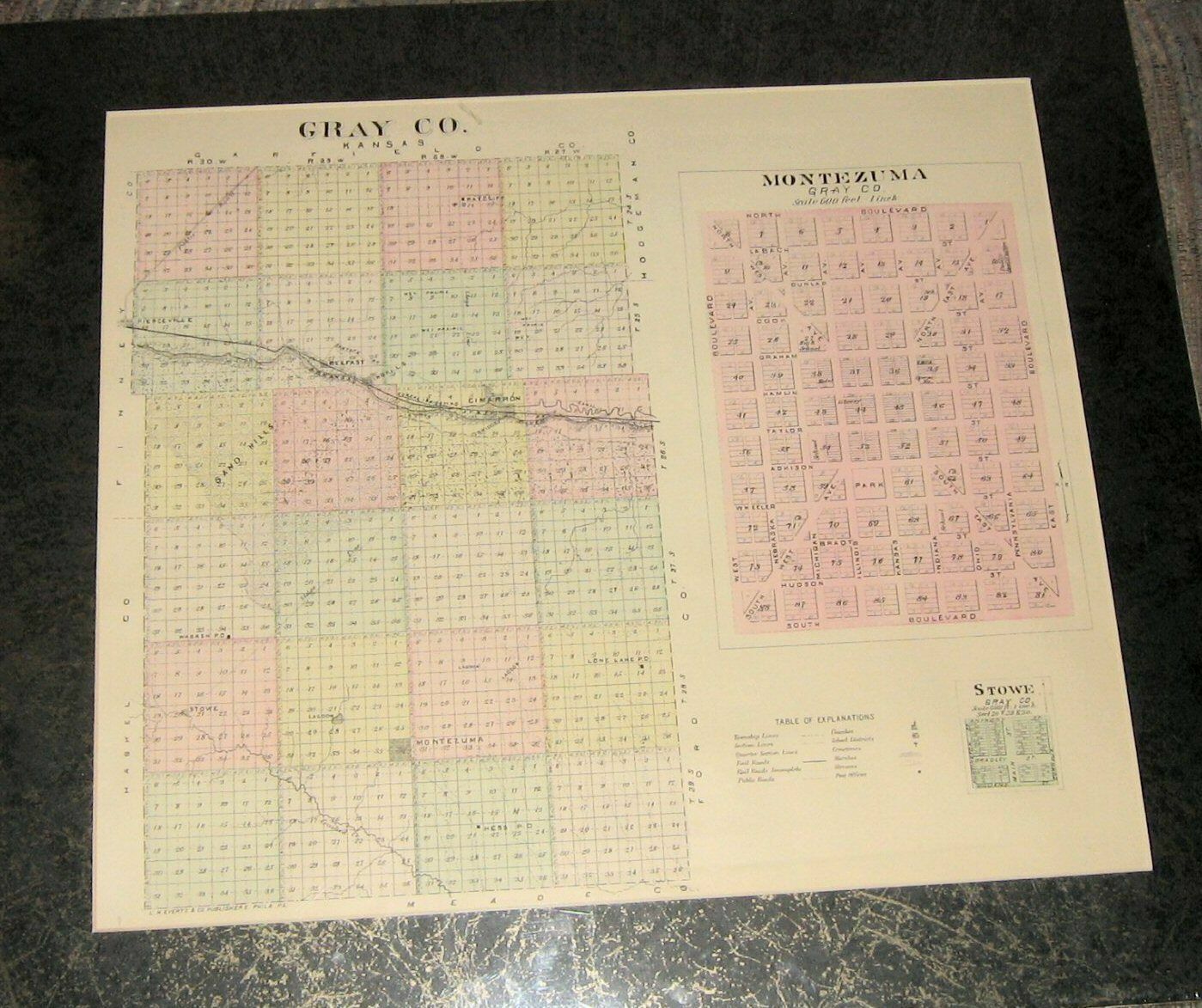 Vintage 1886 Kansas Plat Map,Gray County, Montezuma,Rare L.H.Everts Co.,Edwards