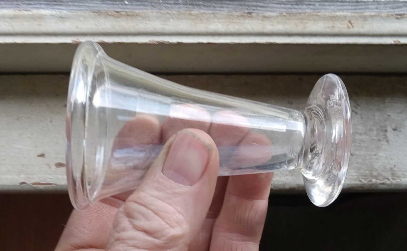 1800 EARLY FREE BLOWN PONTILED JELLY GLASS ROLLED RIM APPLIED FOOTED BASE