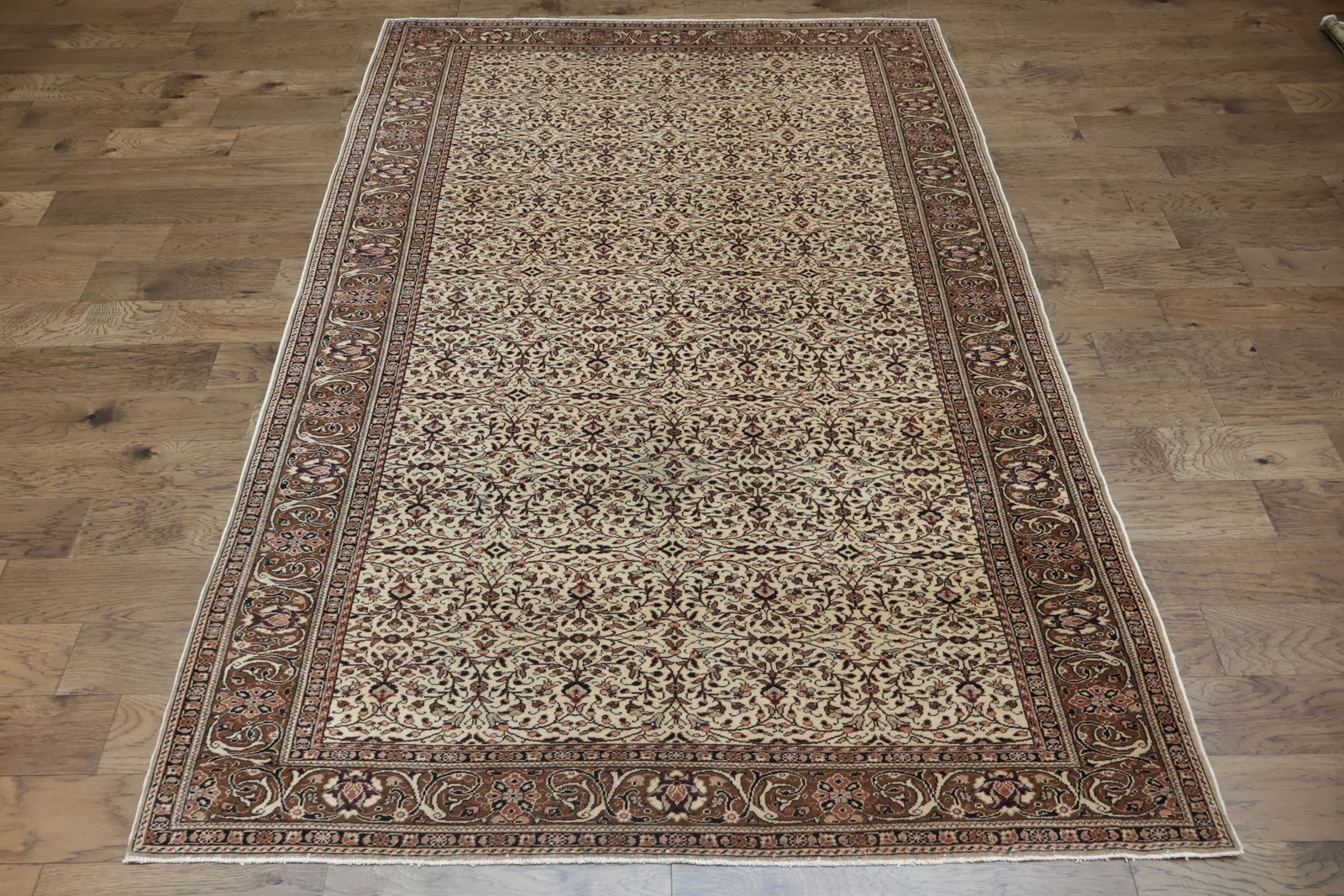 Vintage Floral Pattern Turkish Rug 7×10 Ft Hand-Knotted Anatolian Wool Carpet