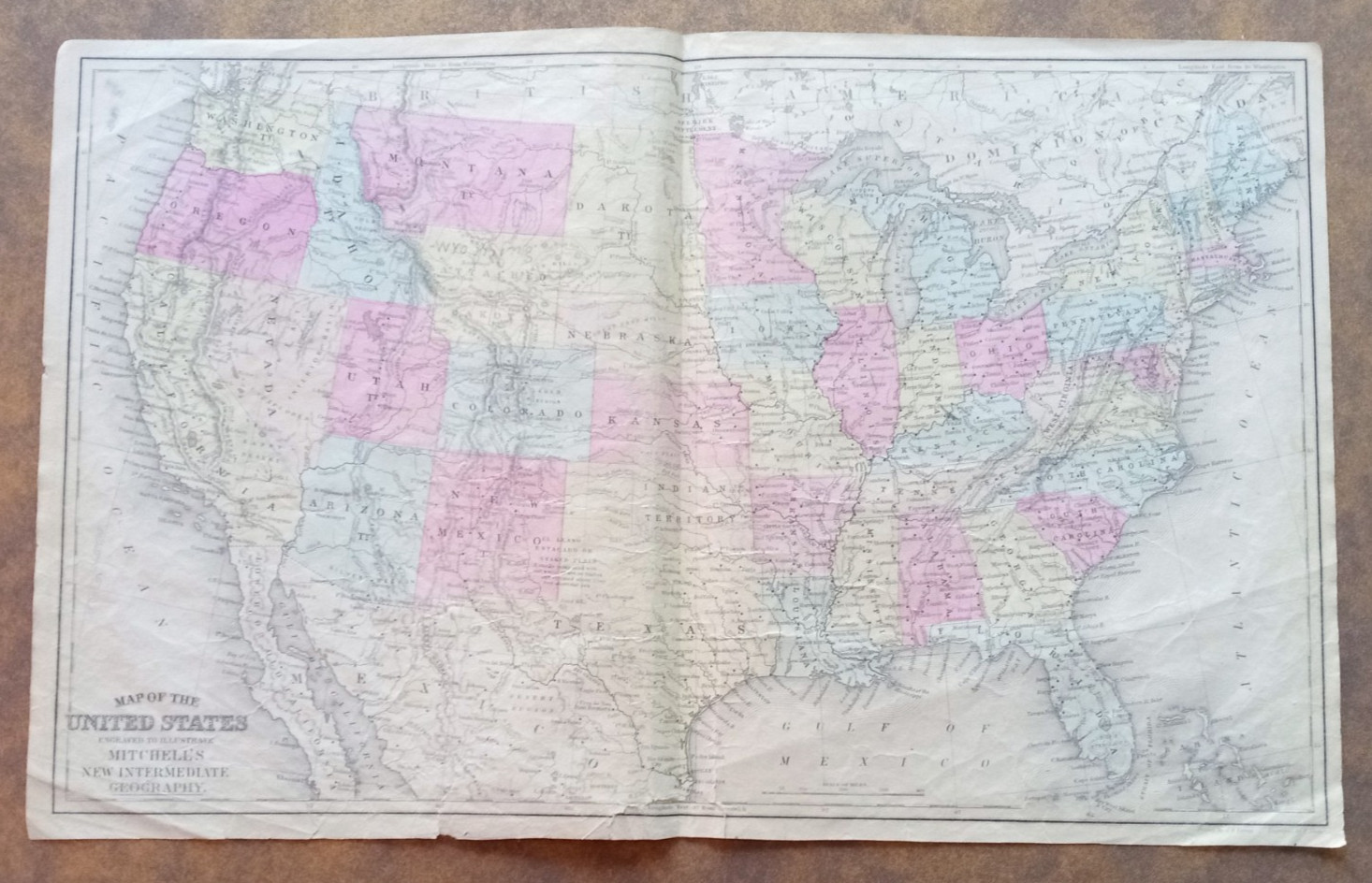 ca.1868 US Mitchell Map Wyoming attached to Dakota with Rare Script Annotation