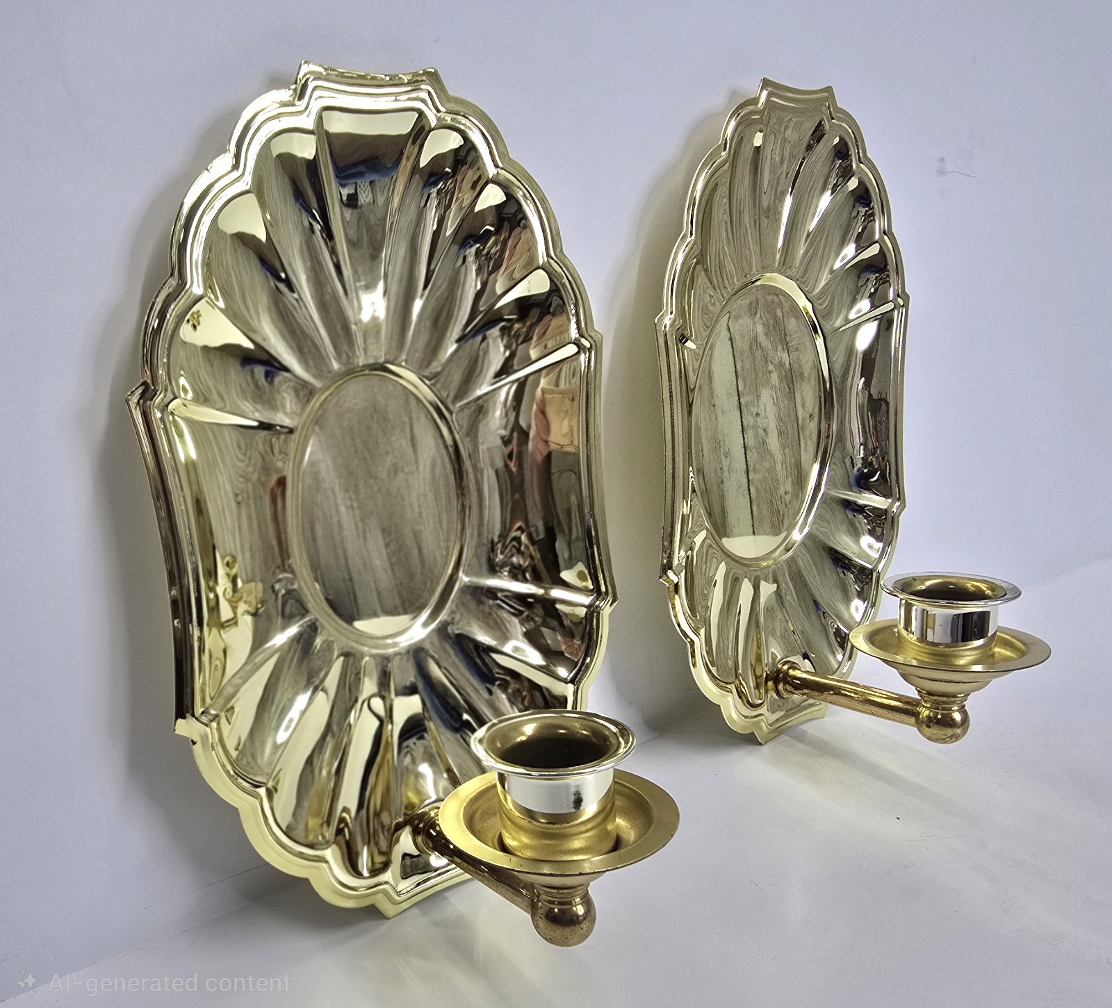 Vtg HOMCO Gold Metal Scalloped Shell Wall Sconces for Tapered Candle. 8.5 X 5.5″