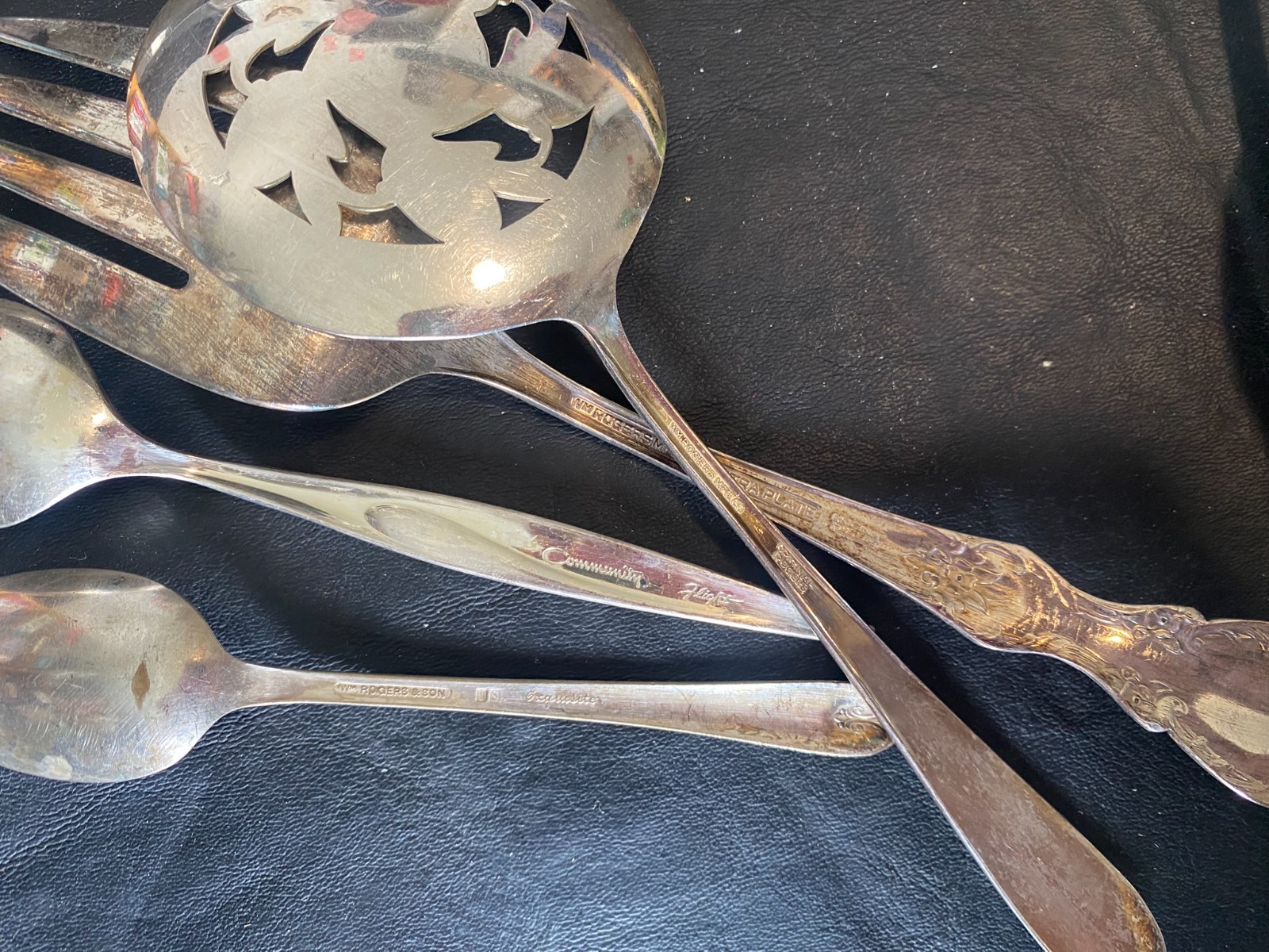 silverplate flatware lot 37 serving pieces utensils w/ spoon fork knife etc.