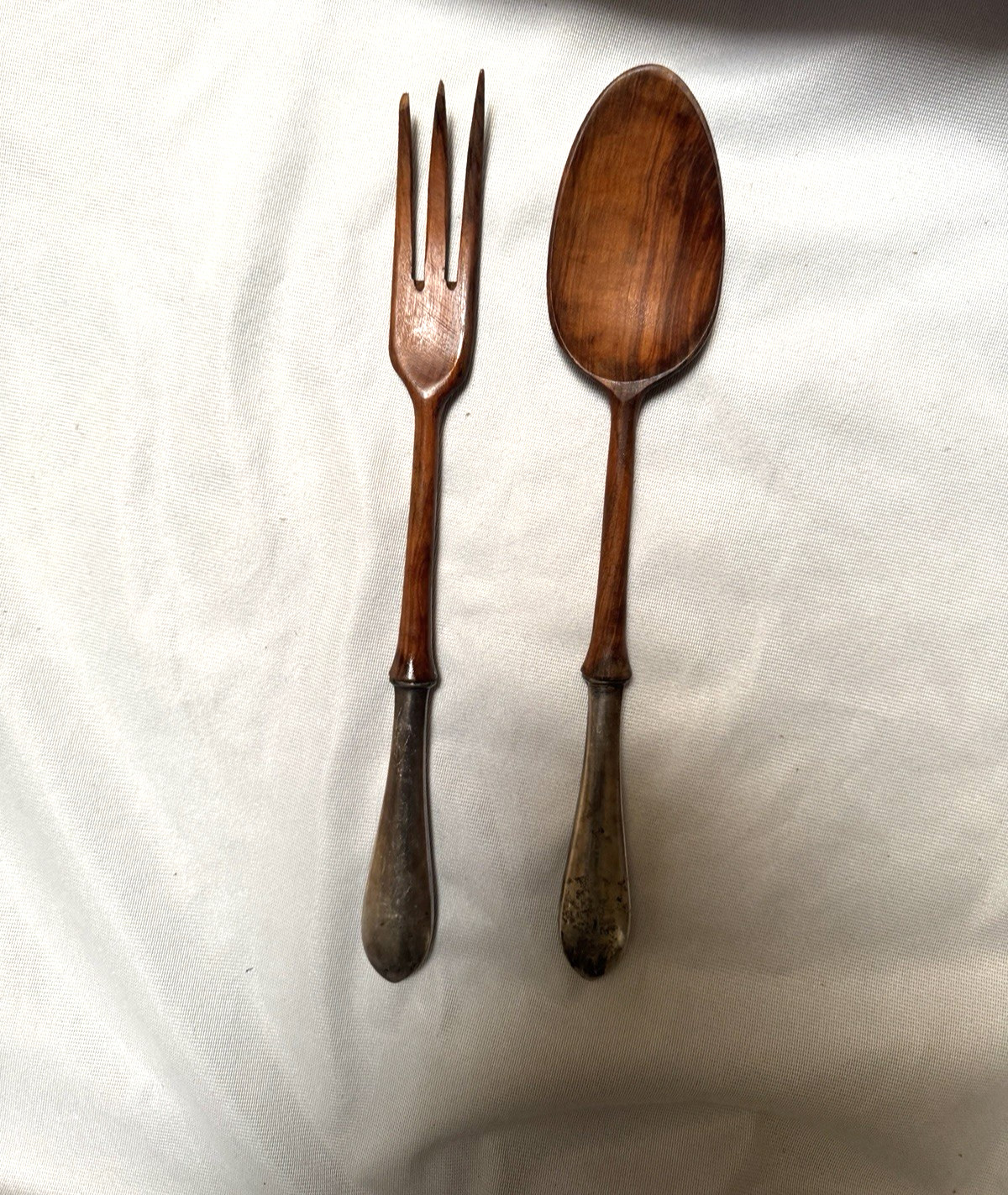 Antique Wood & Sterling Silver Serving Fork and Spoon