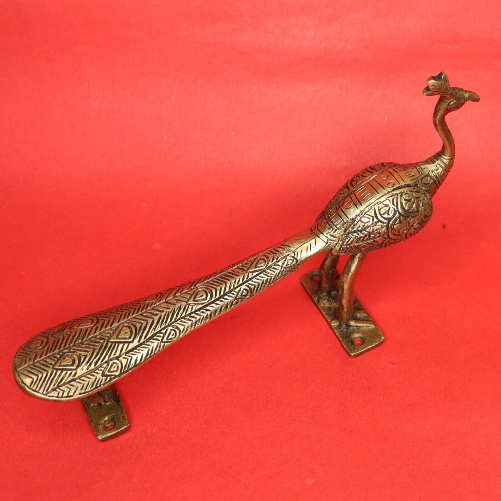 Peacock Shape Door Pull Handle Handmade Brass Vintage Style Wall Decor Figurine