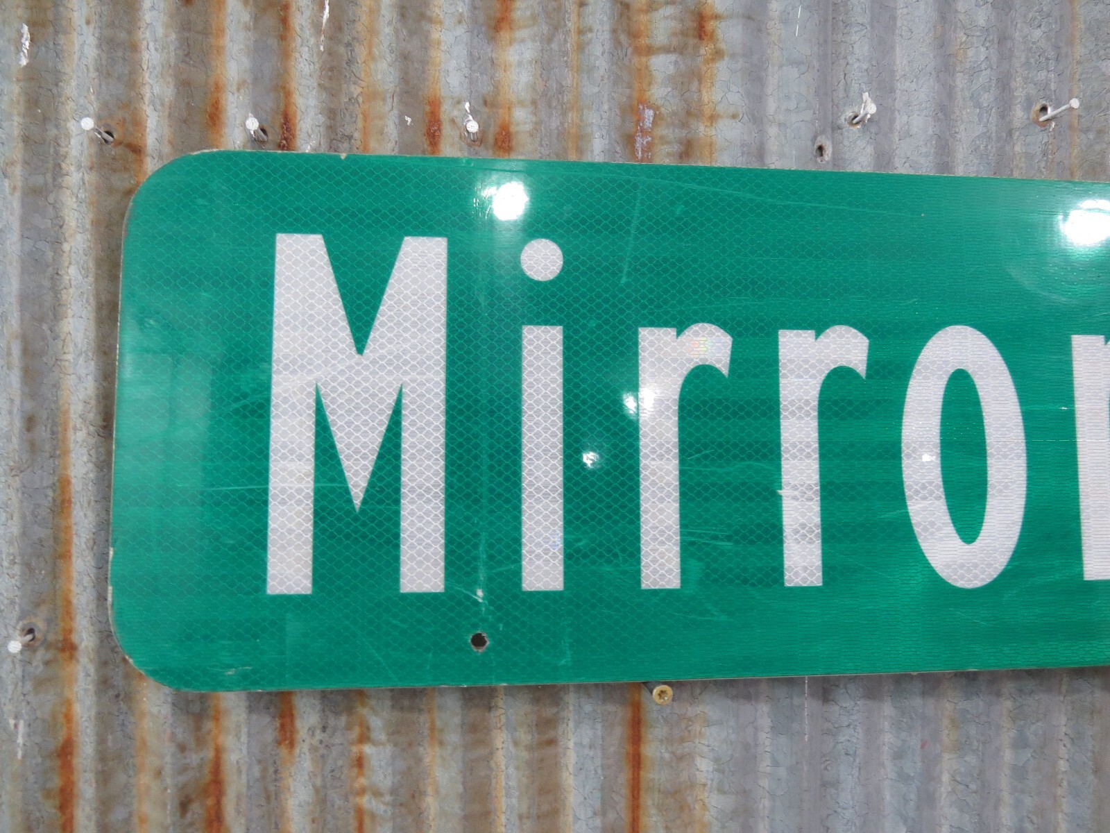 Authentic Used 9 X 42 inch Aluminum MIRROR LAKE Metal Sign Tiki Bar Cabin (14C)