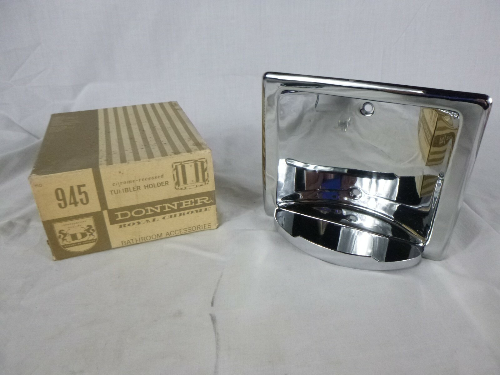NOS Vtg Mid Century Chrome Recessed Tumbler Holder Donner #945