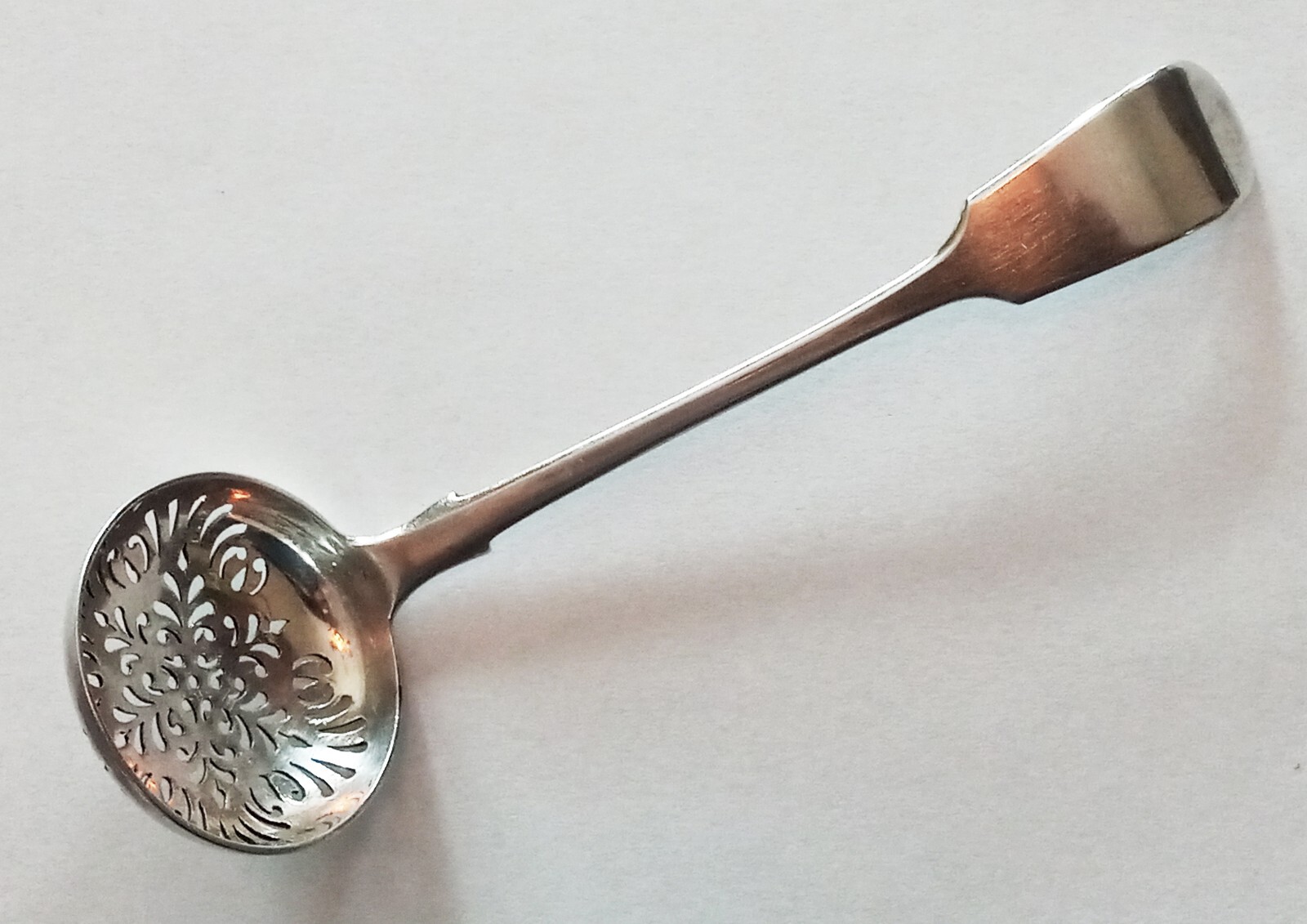 Antique Pierced Sterling Silver serving laddle/spoon, 6″ x 1 3/4″