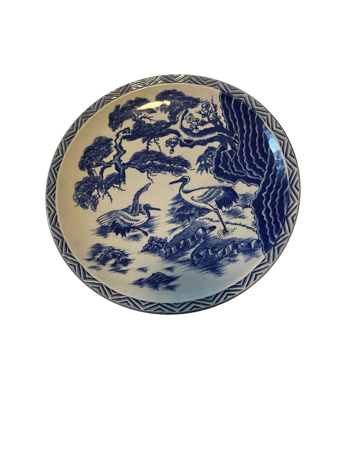 Vintage Blue and White Crane Plate