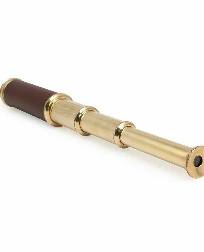 Antique Brass Nautical Spyglass 14” Telescope With Victorian Wooden Box Gift