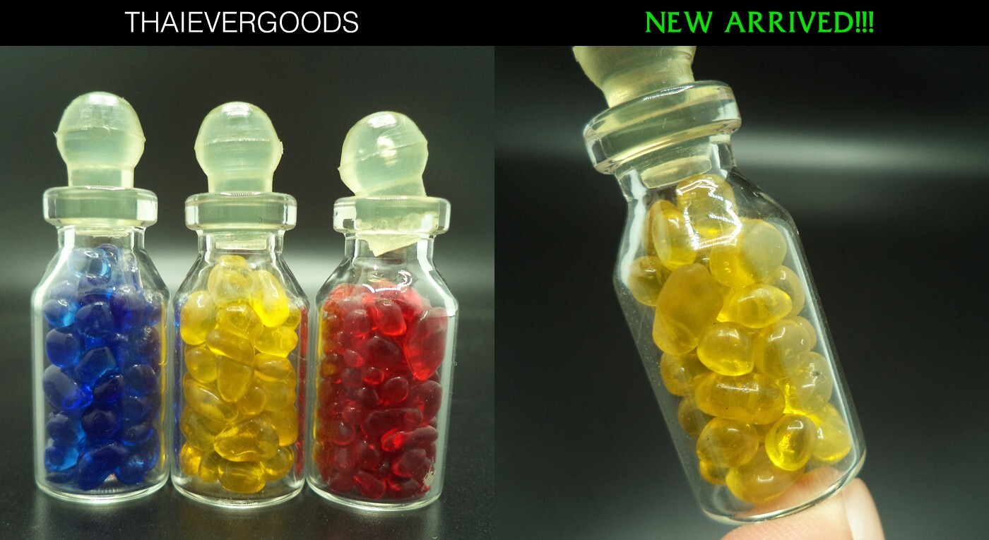 SET 3 PCS. BOTTLE INDIA SARIRA PRA TATH YELLOW RED BLUE SAKAYAMUNI BUDDHA RELICS